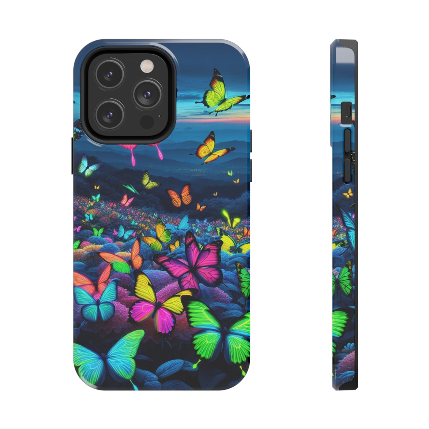 "Neon Flight Spectacle" NEON Butterflies Tough Phone Case Iphone 6 7 8 9 10 11 12 13 14 SE X XR XS Pro Max Mini Plus