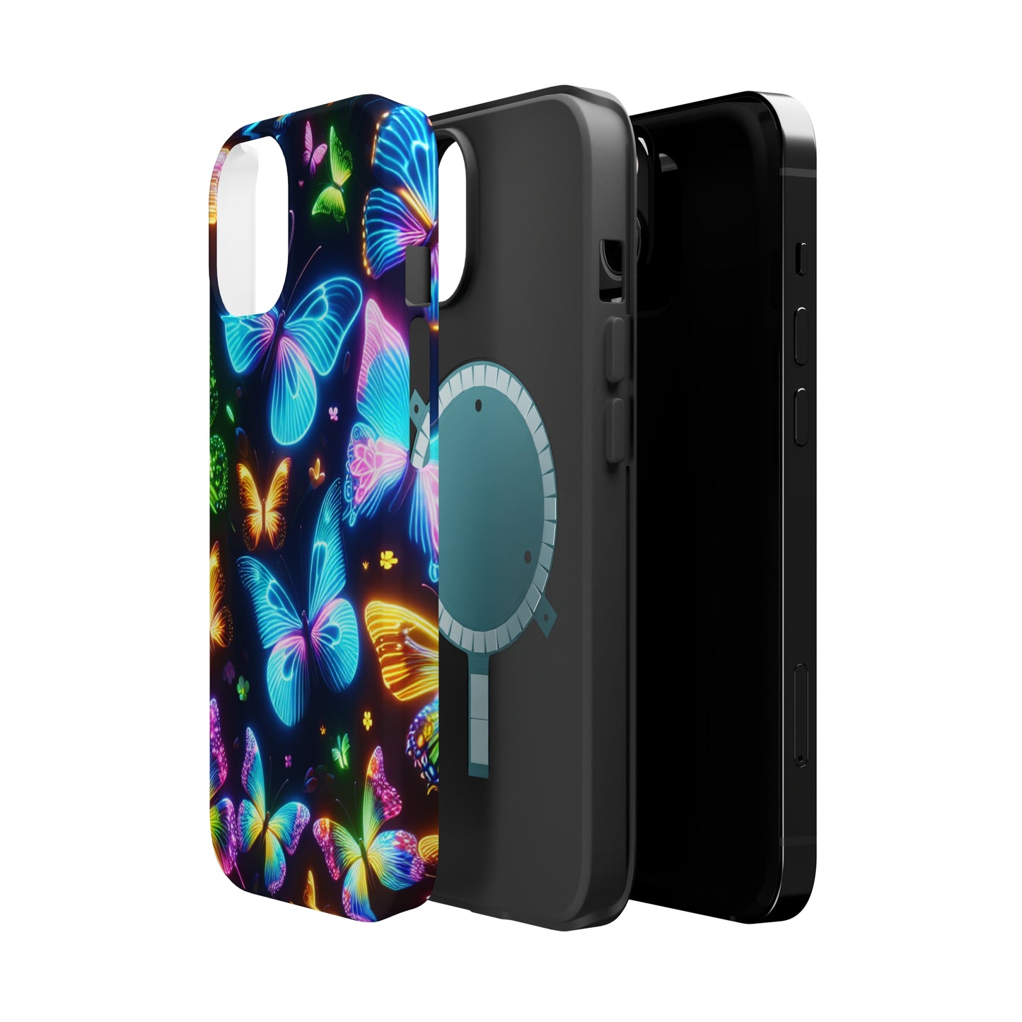 Luminous Butterfly Radiance Neon Butterflies Premium Art Magsafe Magnet Tough IPhone 13 14 15 Pro Plus Max and Mini in Matte and Glossy Phone cases