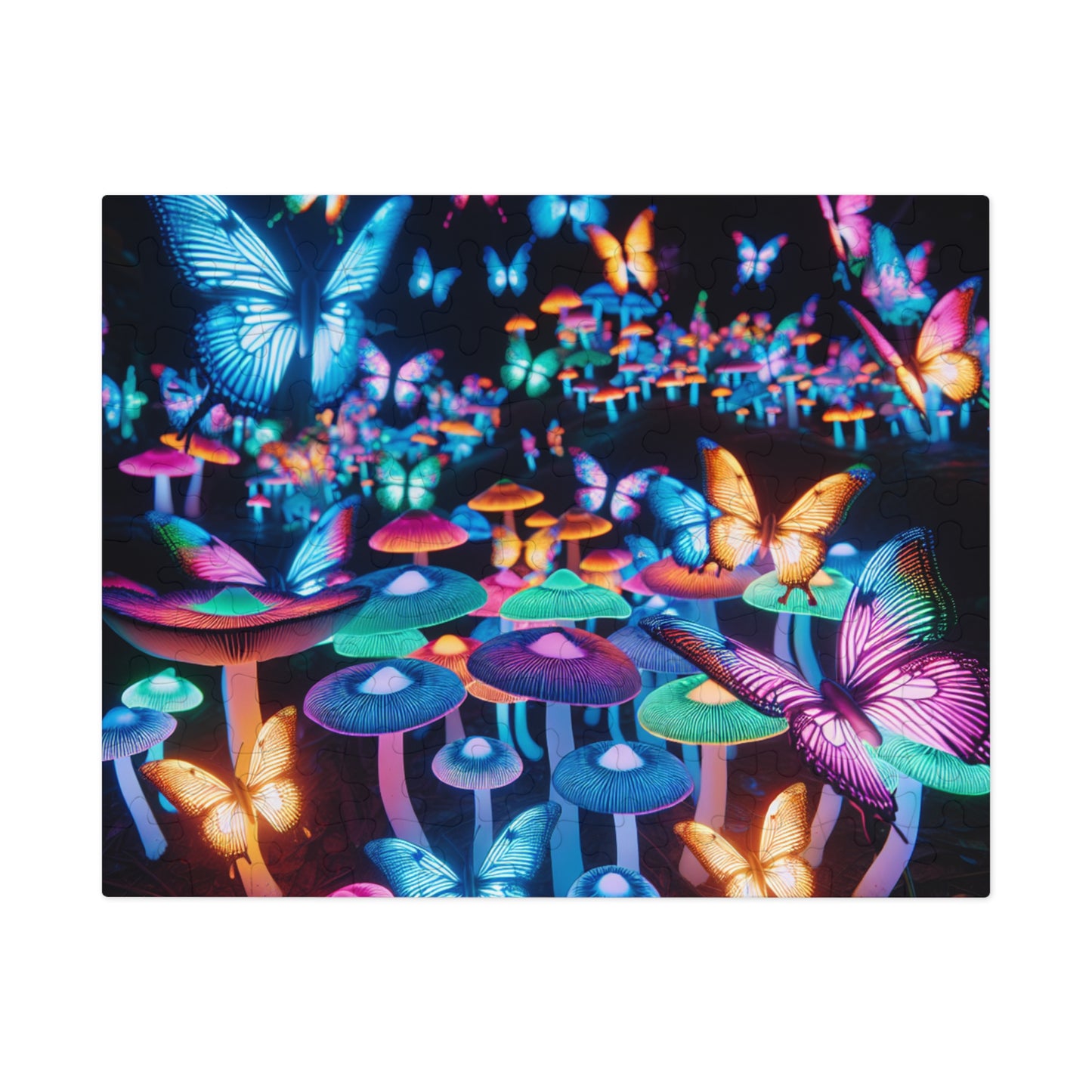 Neon Butterflies Blooms - Neon Butterflies and Mushrooms Puzzle 30, 110, 252, and 1000 Pieces