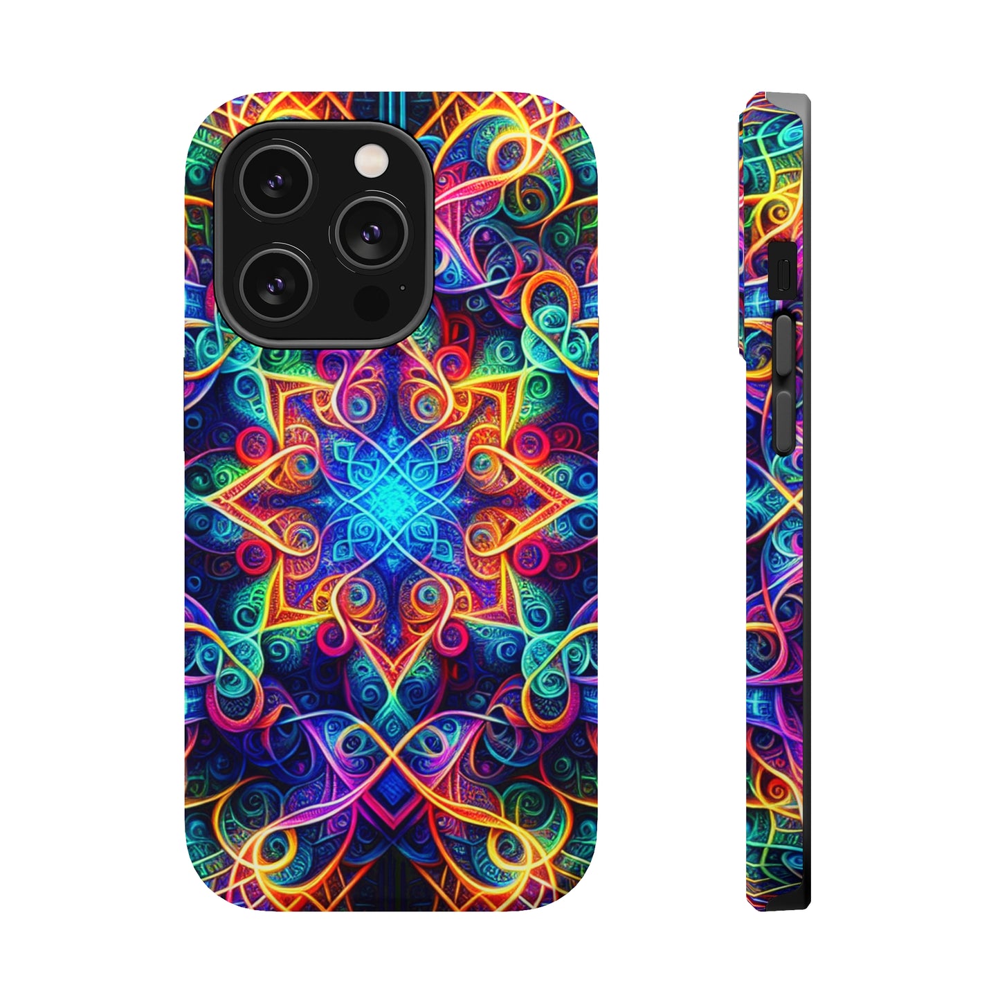 Neon Eternity Vibrancy Neon Trippy Infinity Patterns Premium Art Magsafe Magnet Tough IPhone 13 14 15 Pro Plus Max and Mini in Matte and Glossy Phone cases