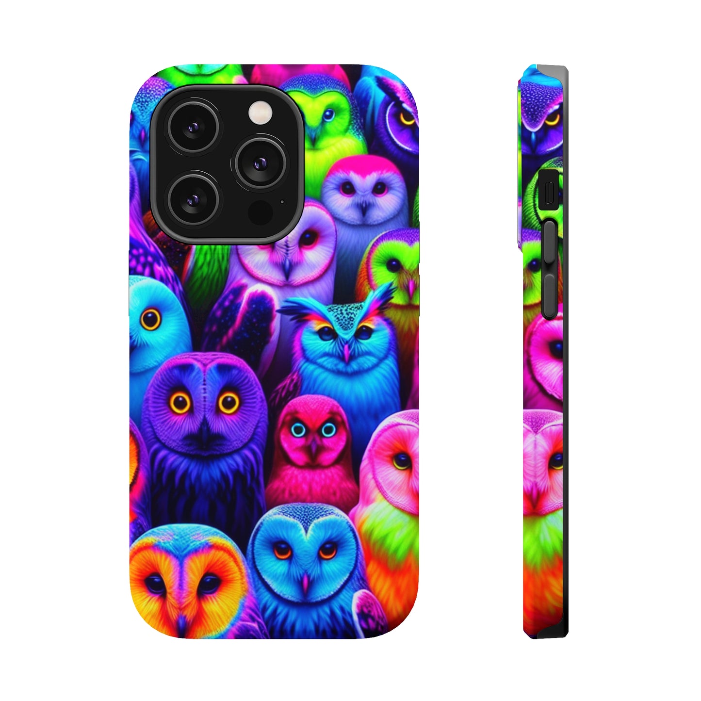 Vivid Nocturnal Neonatures Neon Owls Premium Art Magsafe Magnet Tough IPhone 13 14 15 Pro Plus Max and Mini in Matte and Glossy Phone cases