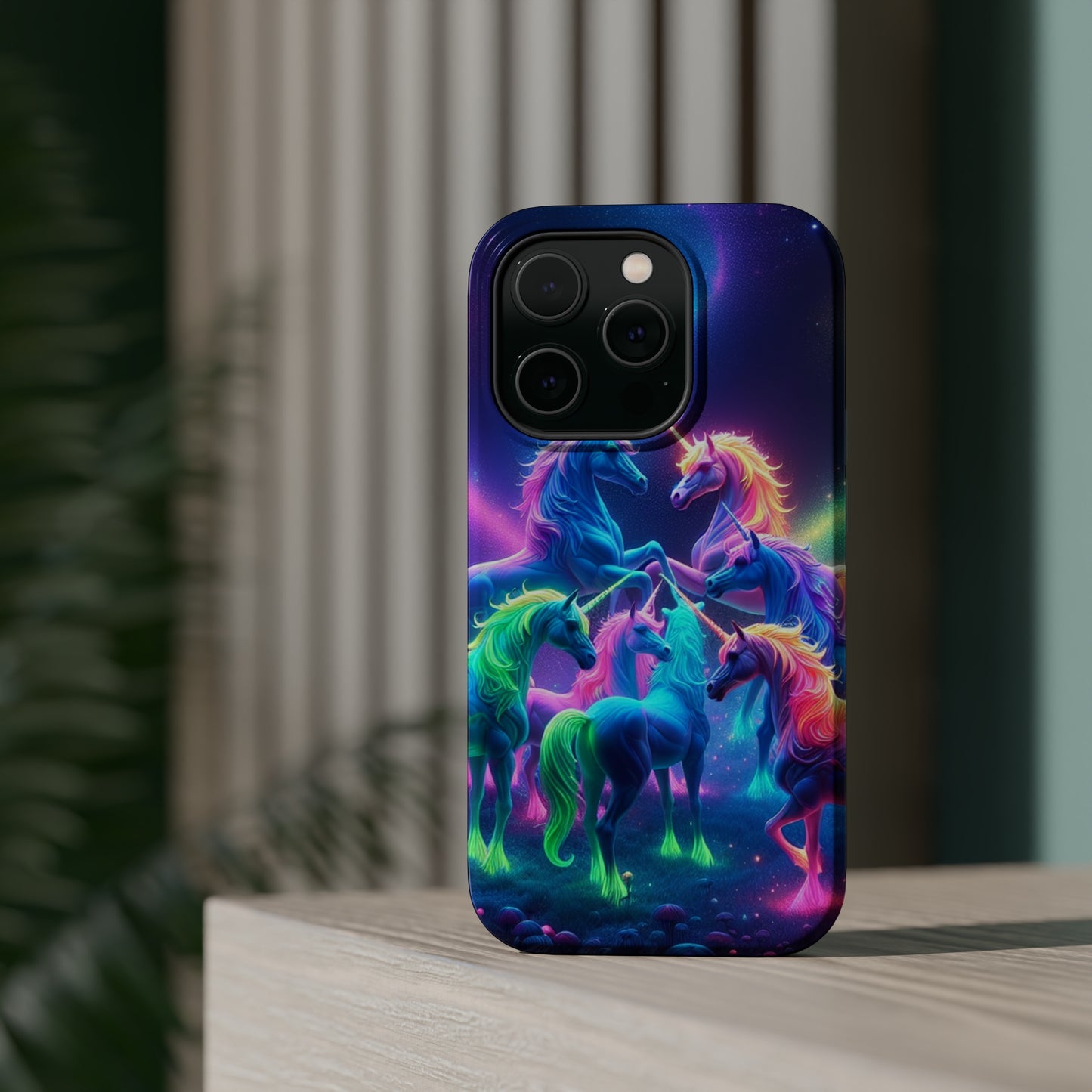 Neon Spectacle of Unicorns Neon Unicorns Premium Art Magsafe Magnet Tough IPhone 13 14 15 Pro Plus Max and Mini in Matte and Glossy Phone cases