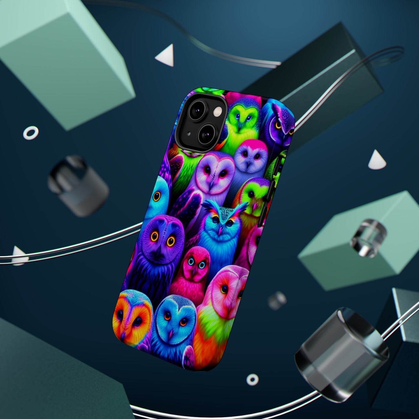 Vivid Nocturnal Neonatures Neon Owls Premium Art Magsafe Magnet Tough IPhone 13 14 15 Pro Plus Max and Mini in Matte and Glossy Phone cases