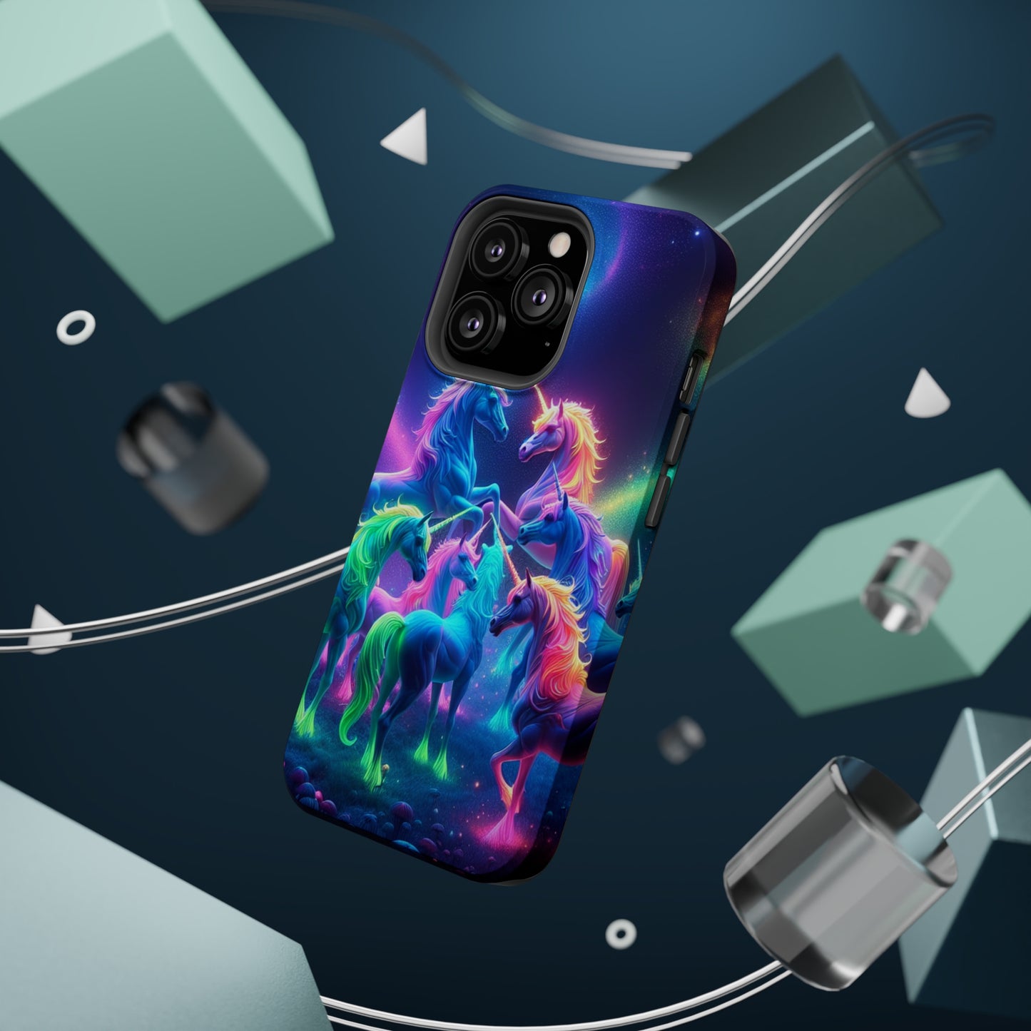 Neon Spectacle of Unicorns Neon Unicorns Premium Art Magsafe Magnet Tough IPhone 13 14 15 Pro Plus Max and Mini in Matte and Glossy Phone cases