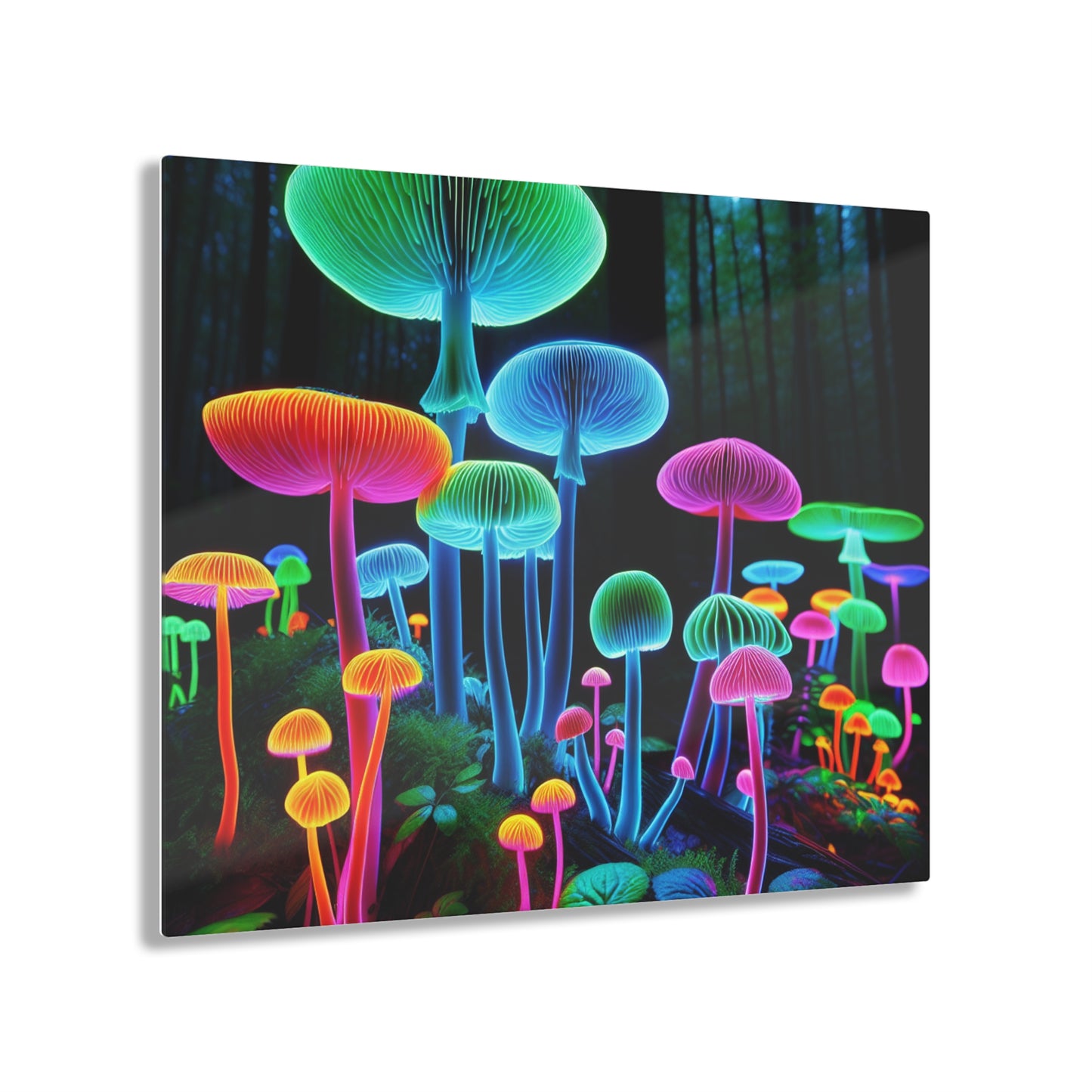 Neon Fungi Glow. Mushrooms 1/4" Glossy Acrylic Art