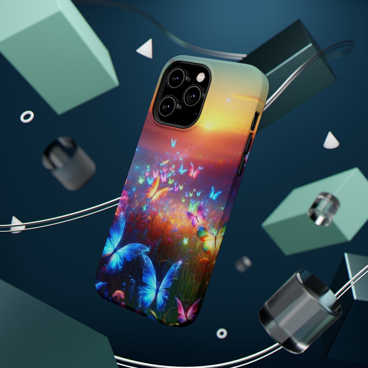 Neon Flight Fantasy Neon Butterflies Premium Art Magsafe Magnet Tough IPhone 13 14 15 Pro Plus Max and Mini in Matte and Glossy Phone cases