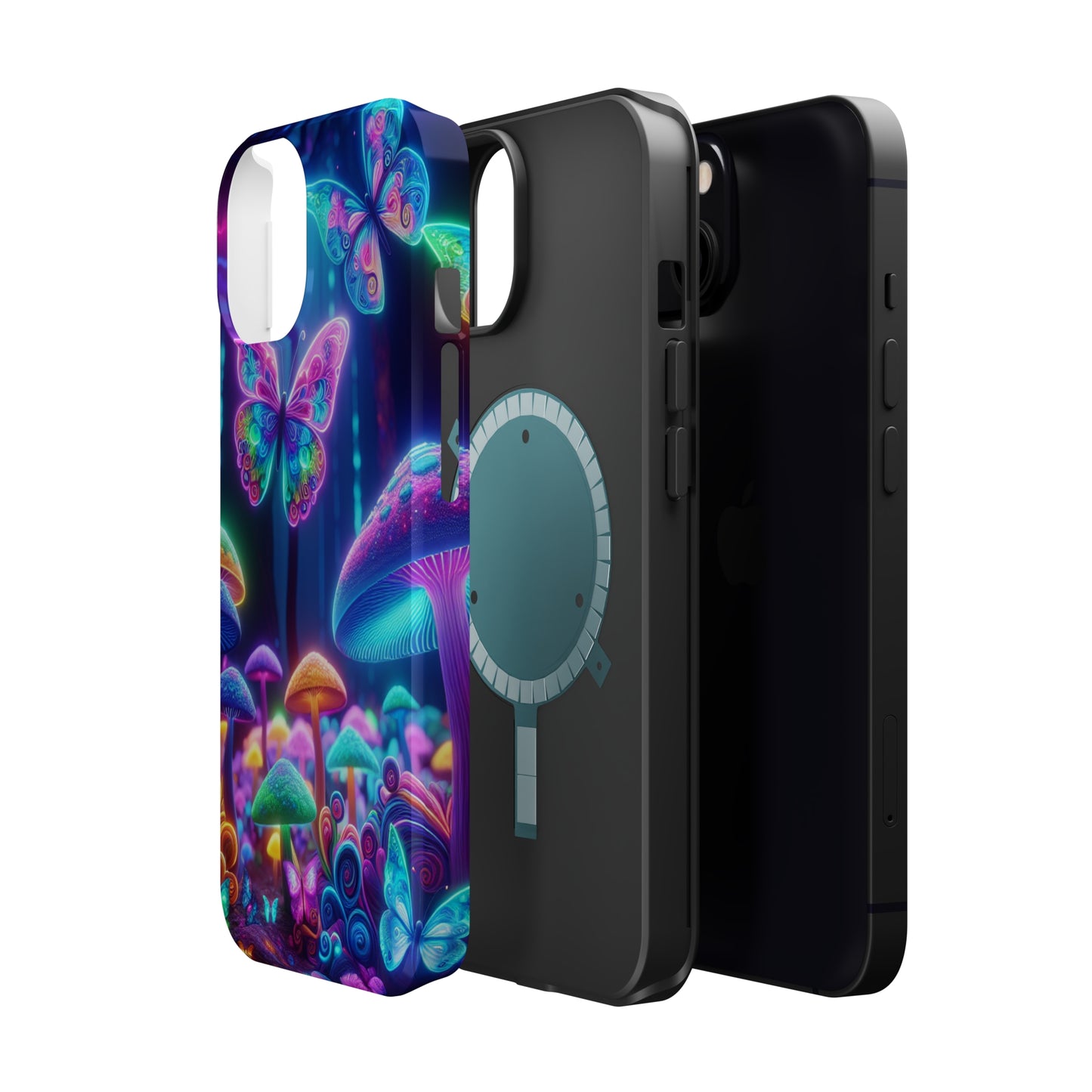 Neon Ecstasy. Neon Butterflies and Mushrooms Premium Art Magsafe Magnet Tough IPhone 13 14 15 Pro Plus Max and Mini in Matte and Glossy Phone cases