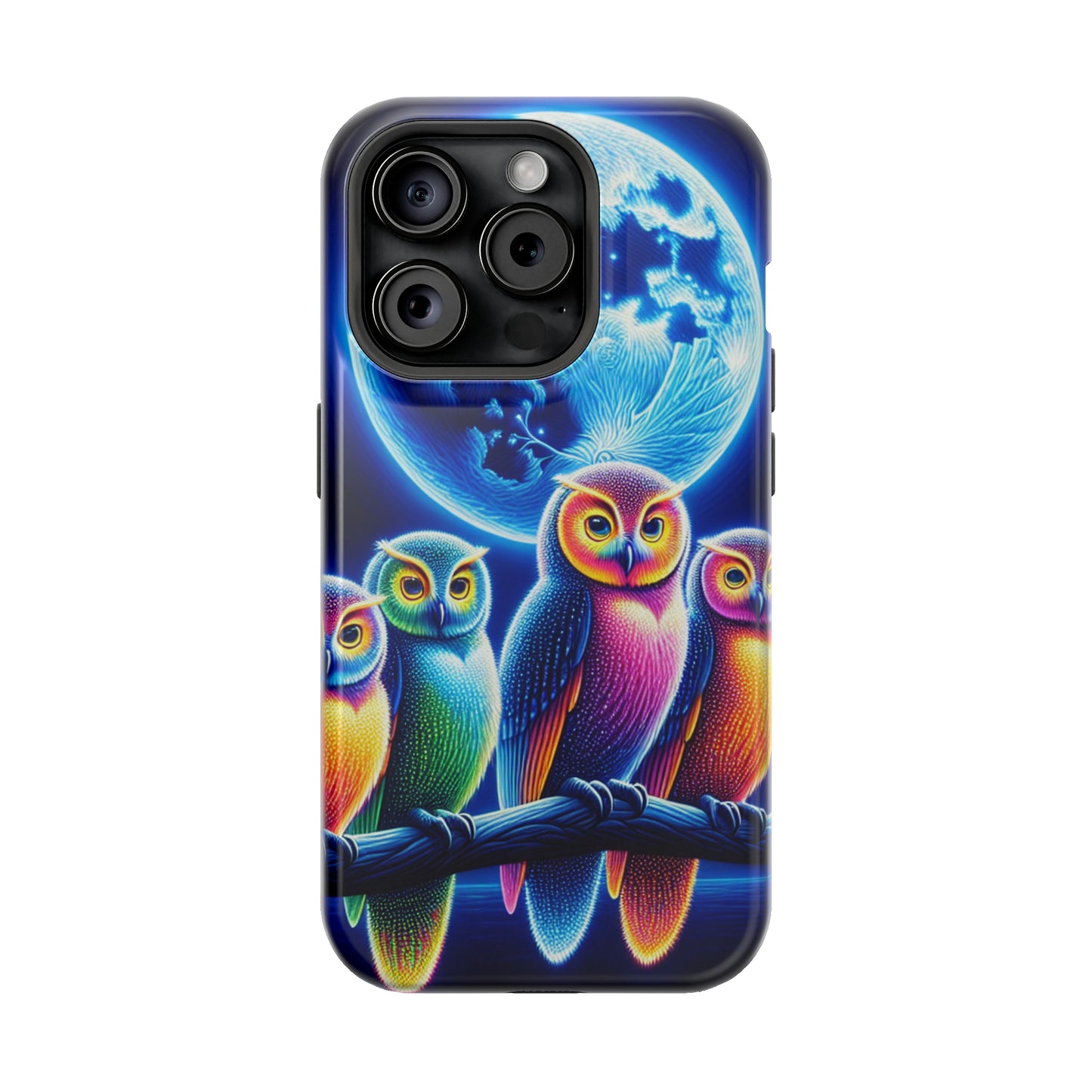 Neon Nocturnal Orbitals. Neon Owls Premium Art Magsafe Magnet Tough IPhone 13 14 15 Pro Plus Max and Mini in Matte and Glossy Phone cases