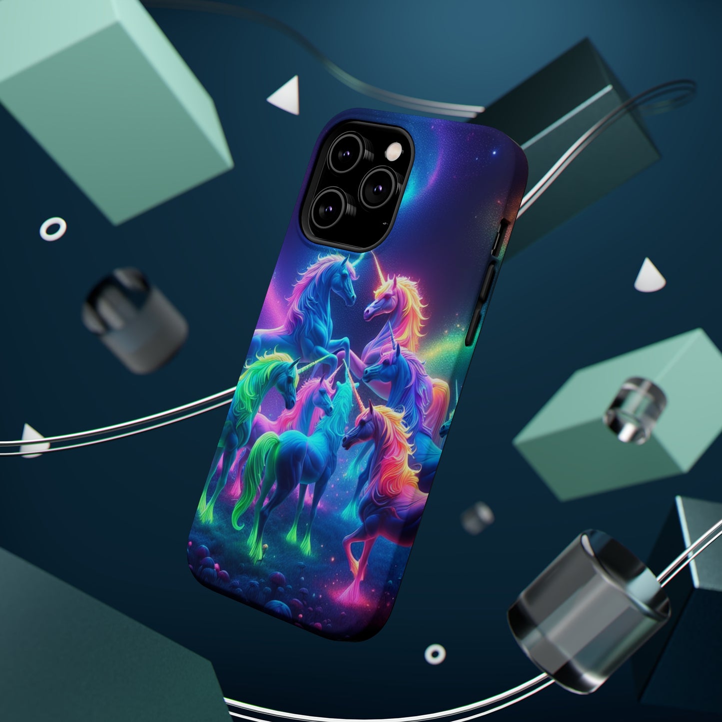 Neon Spectacle of Unicorns Neon Unicorns Premium Art Magsafe Magnet Tough IPhone 13 14 15 Pro Plus Max and Mini in Matte and Glossy Phone cases