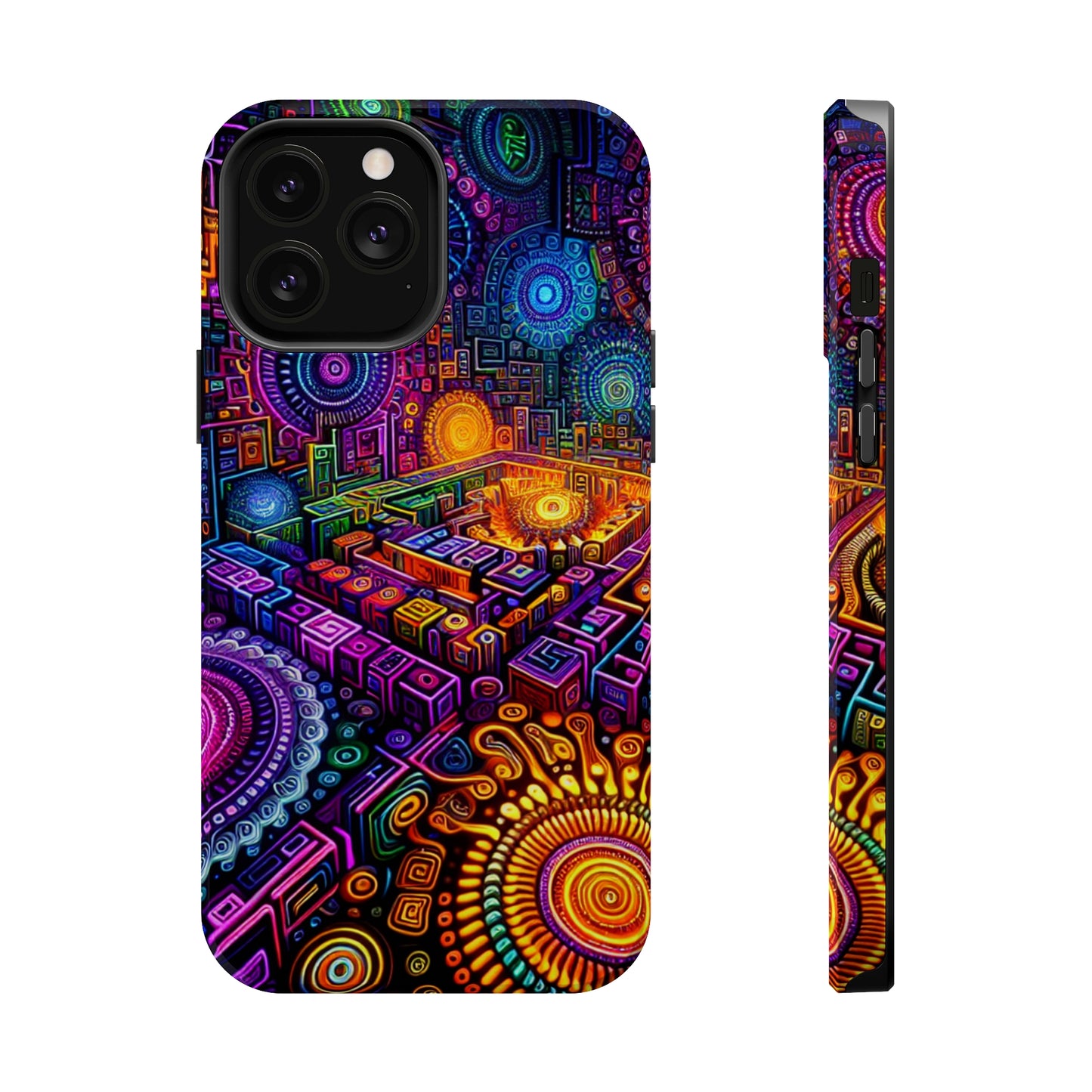 Vivid Voyage of Infinity Neon Splendor. Neon Trippy Infinity Patterns Premium Art Magsafe Magnet Tough IPhone 13 14 15 Pro Plus Max and Mini in Matte and Glossy Phone cases