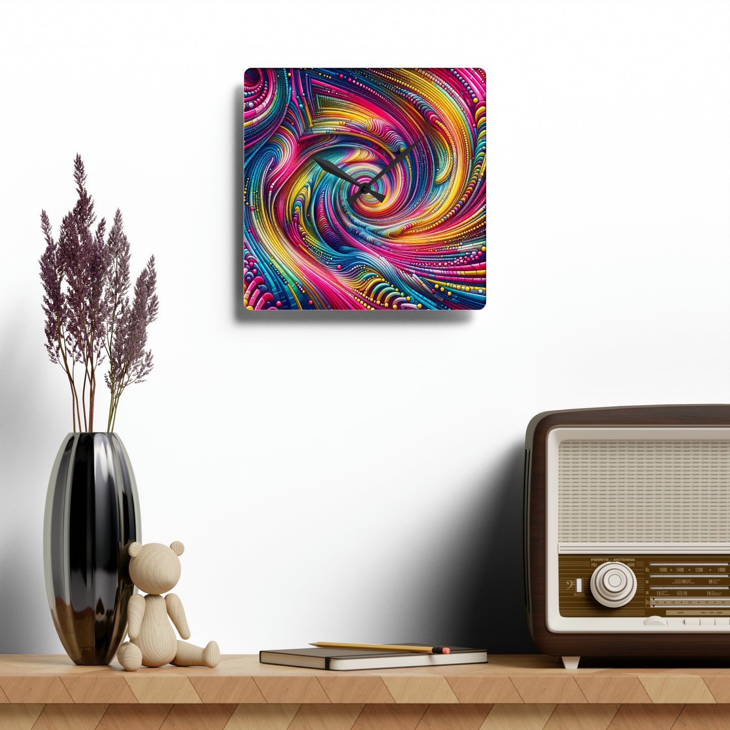 Neon Infinity Vortex Infinity Patterns Art Acrylic Clock