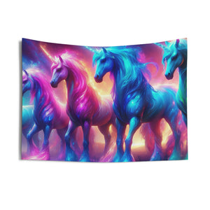 Neon Quest of the Unicorns. NEON Unicorns Art Tapestry