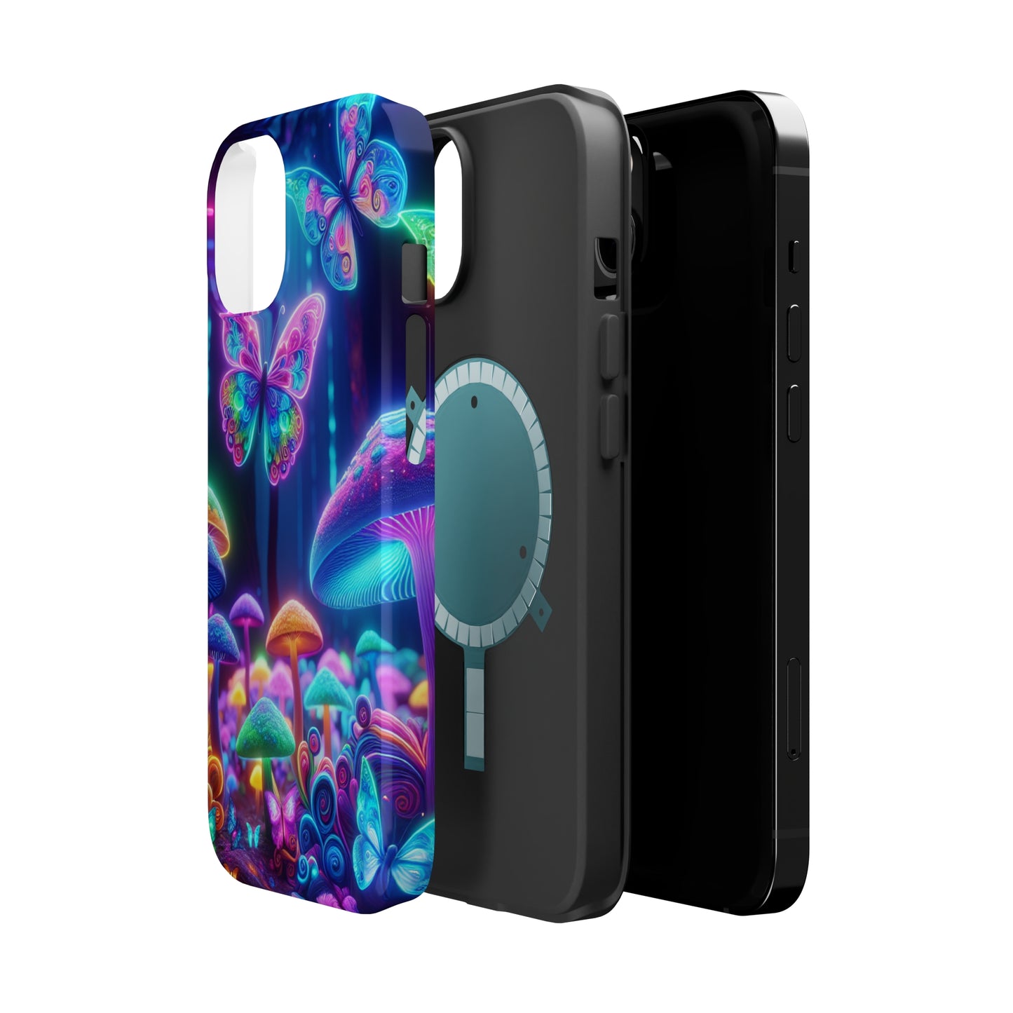 Neon Ecstasy. Neon Butterflies and Mushrooms Premium Art Magsafe Magnet Tough IPhone 13 14 15 Pro Plus Max and Mini in Matte and Glossy Phone cases
