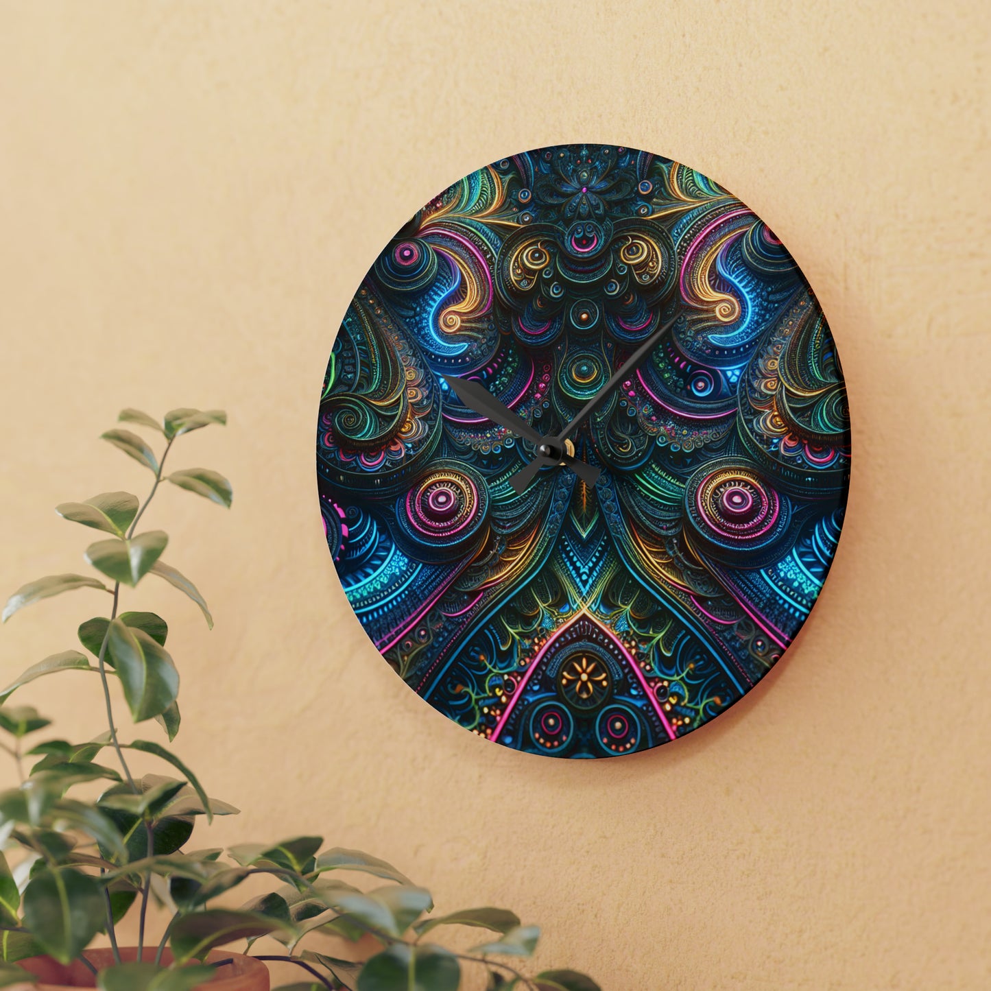 Neon Vortex Infinity Patterns Art Acrylic Clock