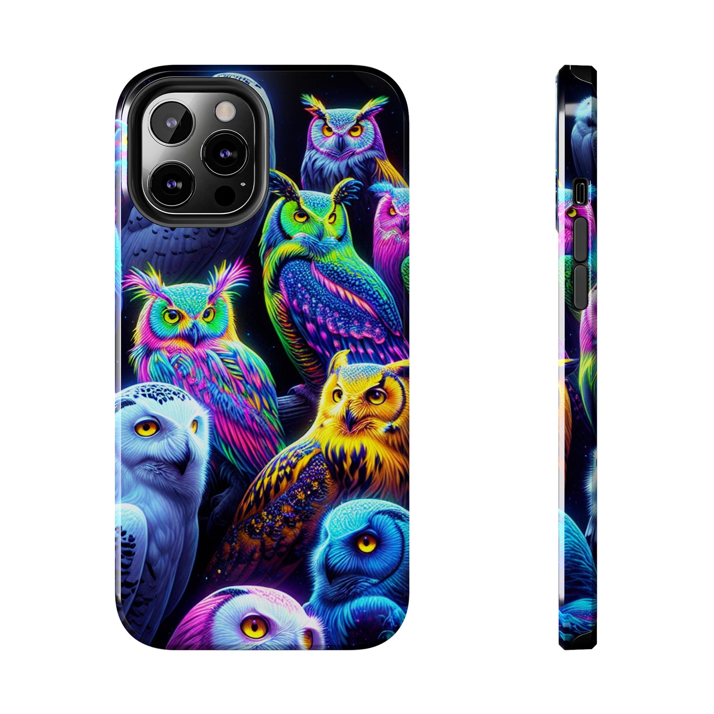 'Flock of Electric Flamses' NEON Owls Tough Phone Case