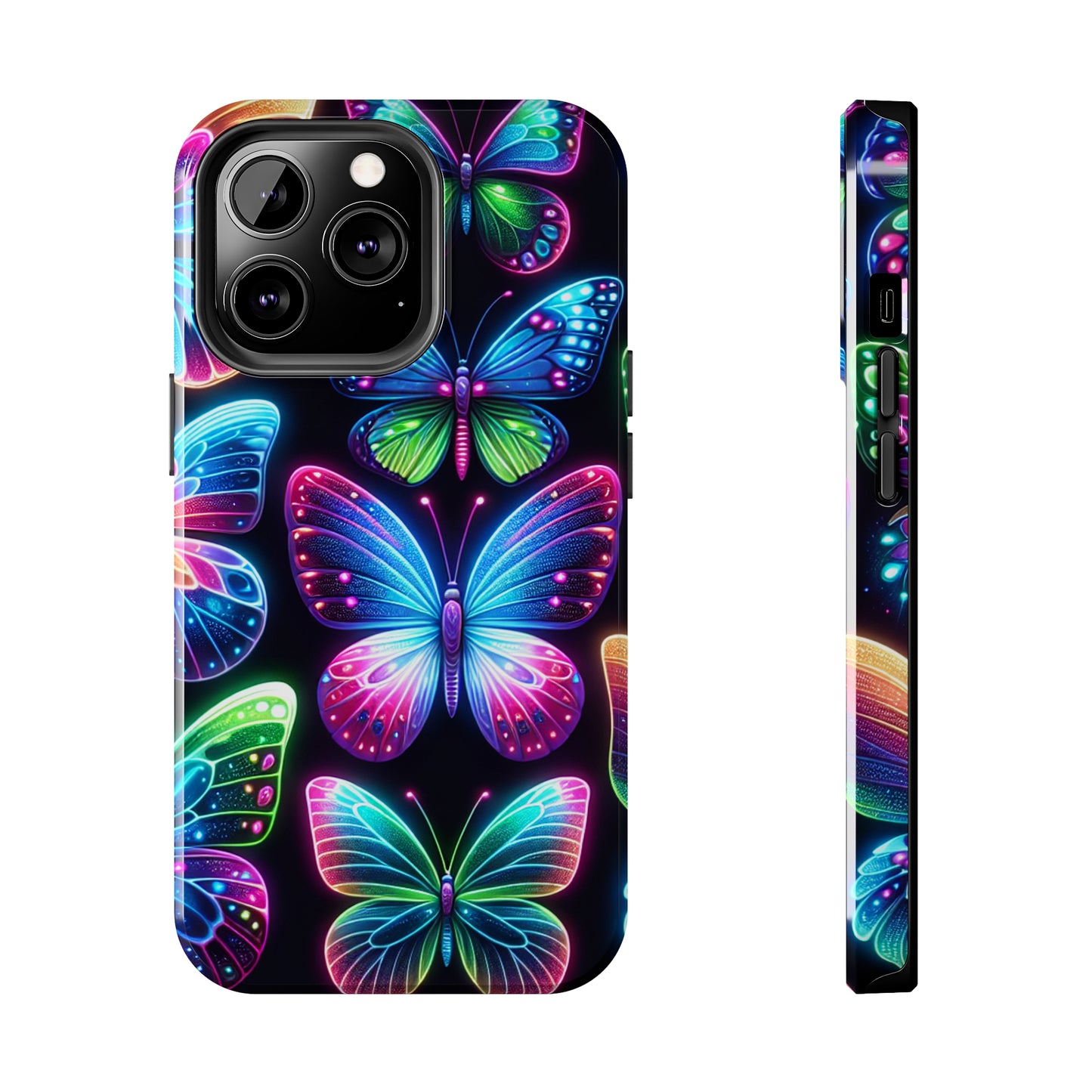 "Dance of the Neon Butterflies" NEON Butterflies Tough Phone Case Iphone 6 7 8 9 10 11 12 13 14 SE X XR XS Pro Max Mini Plus