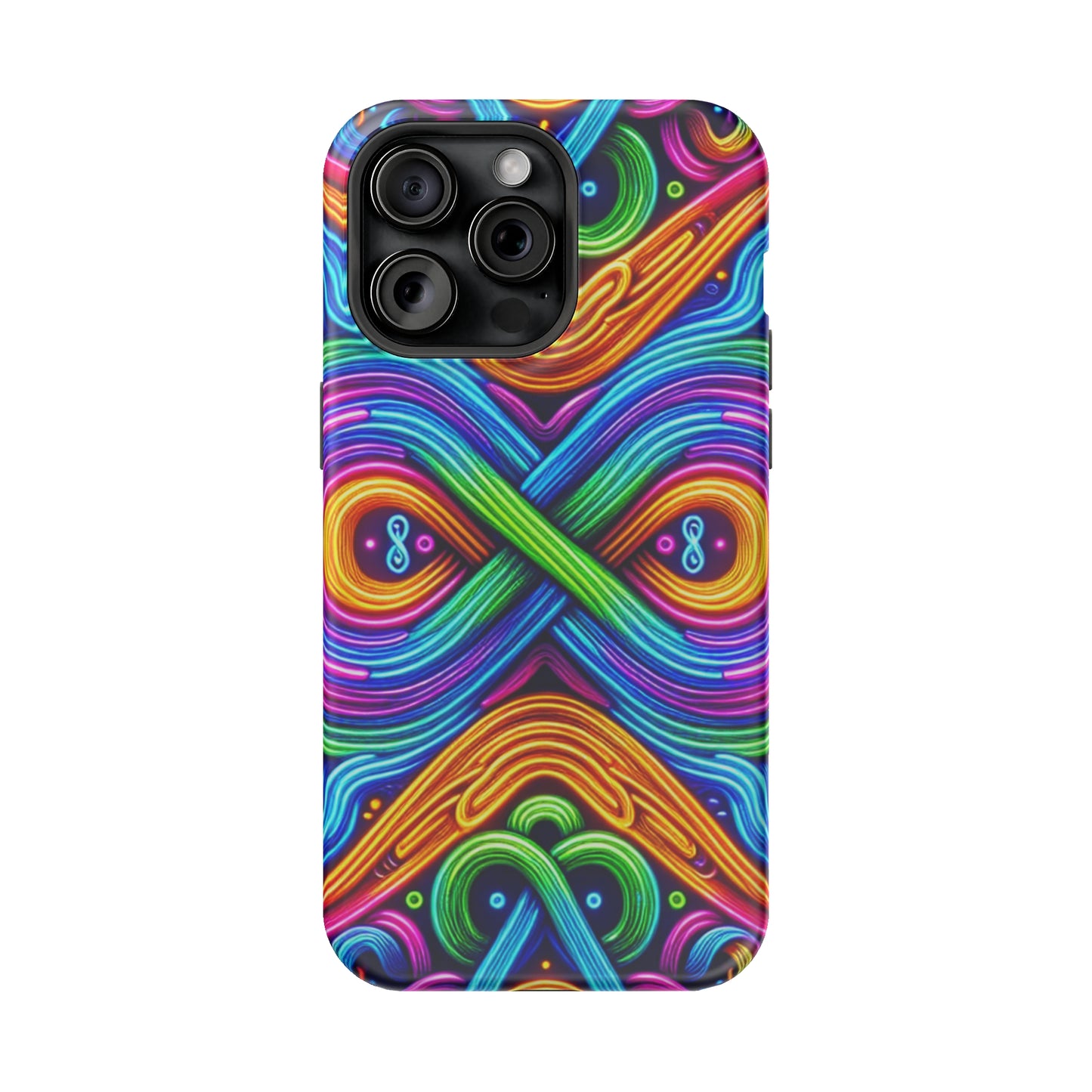 Cosmic Neon Infinity Spectacular. Neon Trippy Infinity Patterns Premium Art Magsafe Magnet Tough IPhone 13 14 15 Pro Plus Max and Mini in Matte and Glossy Phone cases