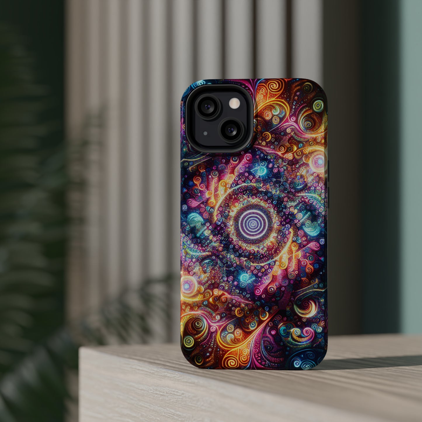 Cosmic Chromatic Mirage. Neon Trippy Infinity Patterns Premium Art Magsafe Magnet Tough IPhone 13 14 15 Pro Plus Max and Mini in Matte and Glossy Phone cases
