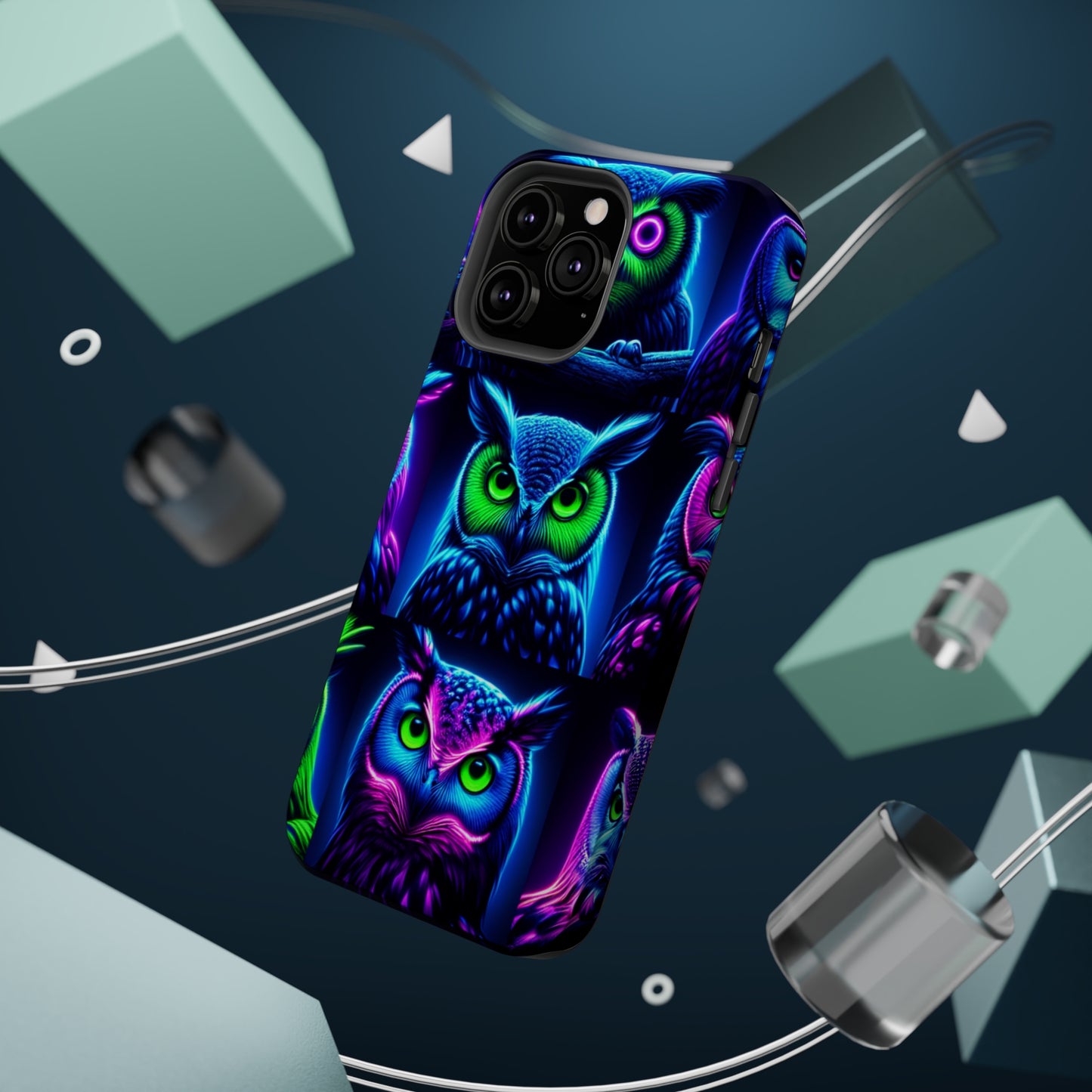 "Neon Nocturne" Neon Owls Premium Art Magsafe Magnet Tough IPhone 13 14 15 Pro Plus Max and Mini in Matte and Glossy Phone cases