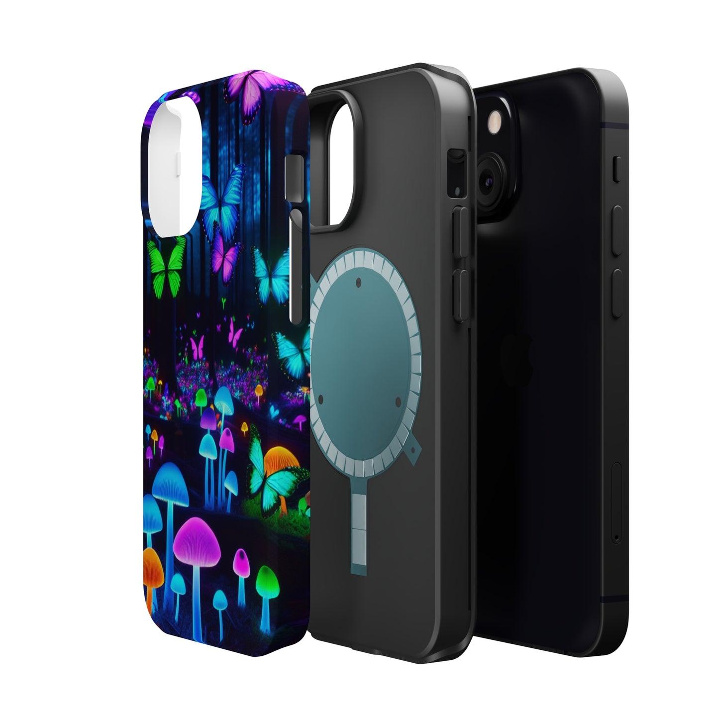 Neon Spectacle. Neon Butterflies and Mushrooms Premium Art Magsafe Magnet Tough IPhone 13 14 15 Pro Plus Max and Mini in Matte and Glossy Phone cases