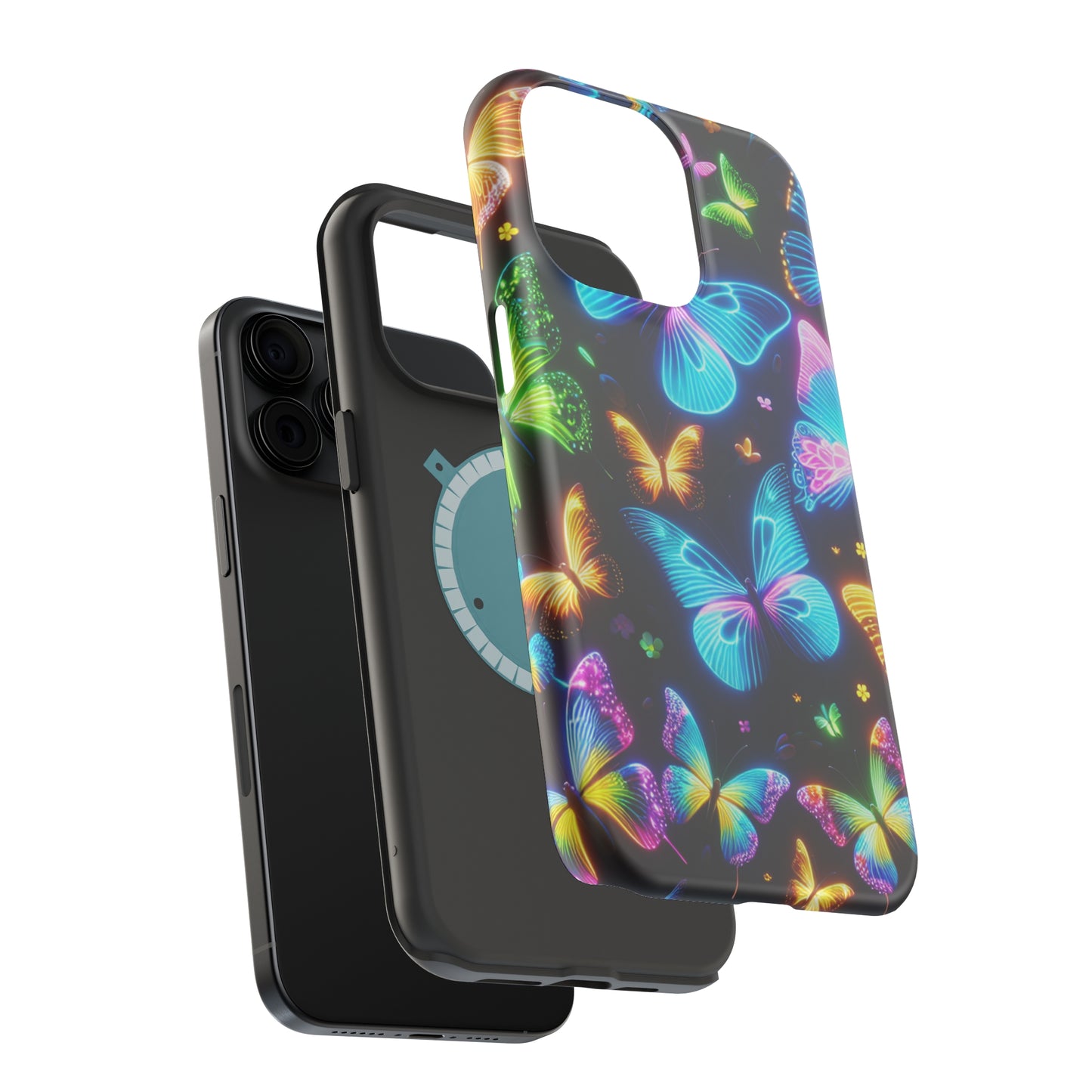 Luminous Butterfly Radiance Neon Butterflies Premium Art Magsafe Magnet Tough IPhone 13 14 15 Pro Plus Max and Mini in Matte and Glossy Phone cases