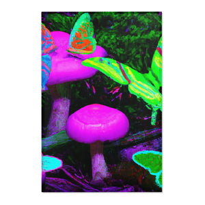 Vibrant Neon Fantasia. Butterflies & Mushrooms Area Rug
