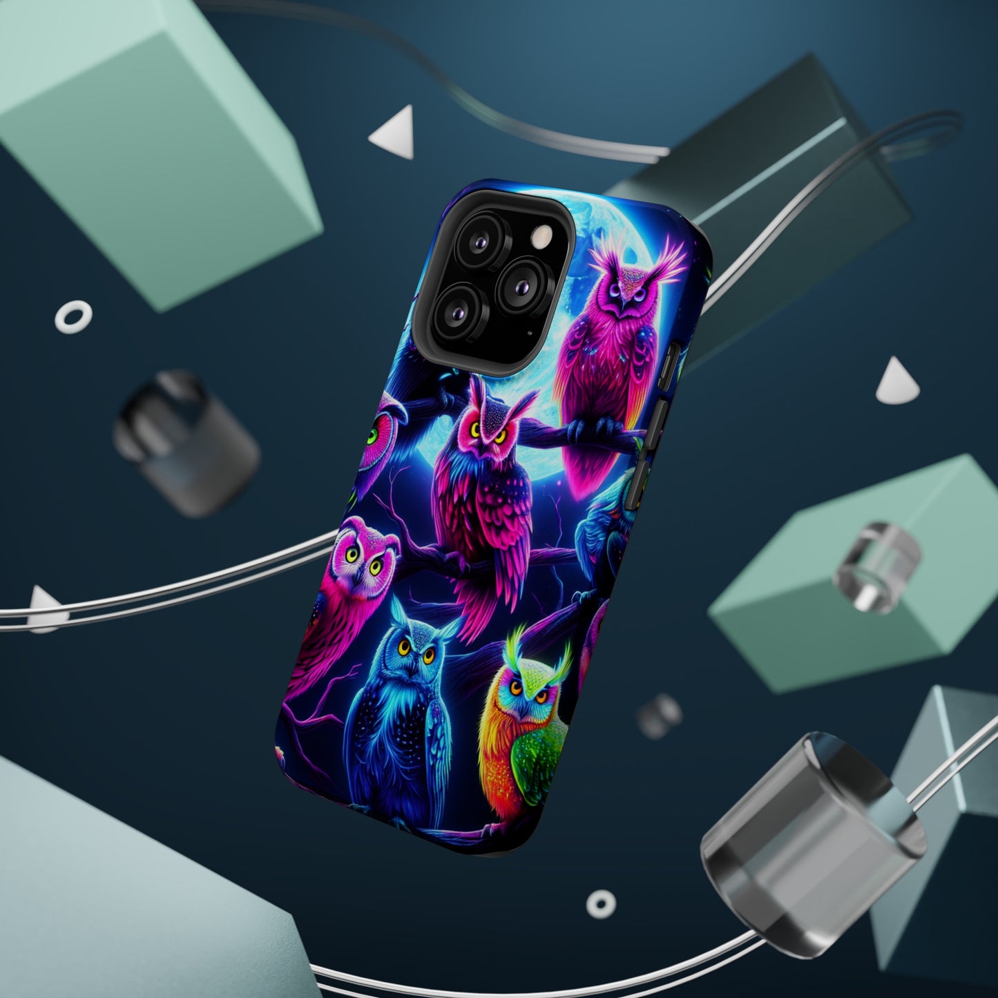 "Neon Splash of Owls" Neon Owls Premium Art Magsafe Magnet Tough IPhone 13 14 15 Pro Plus Max and Mini in Matte and Glossy Phone cases
