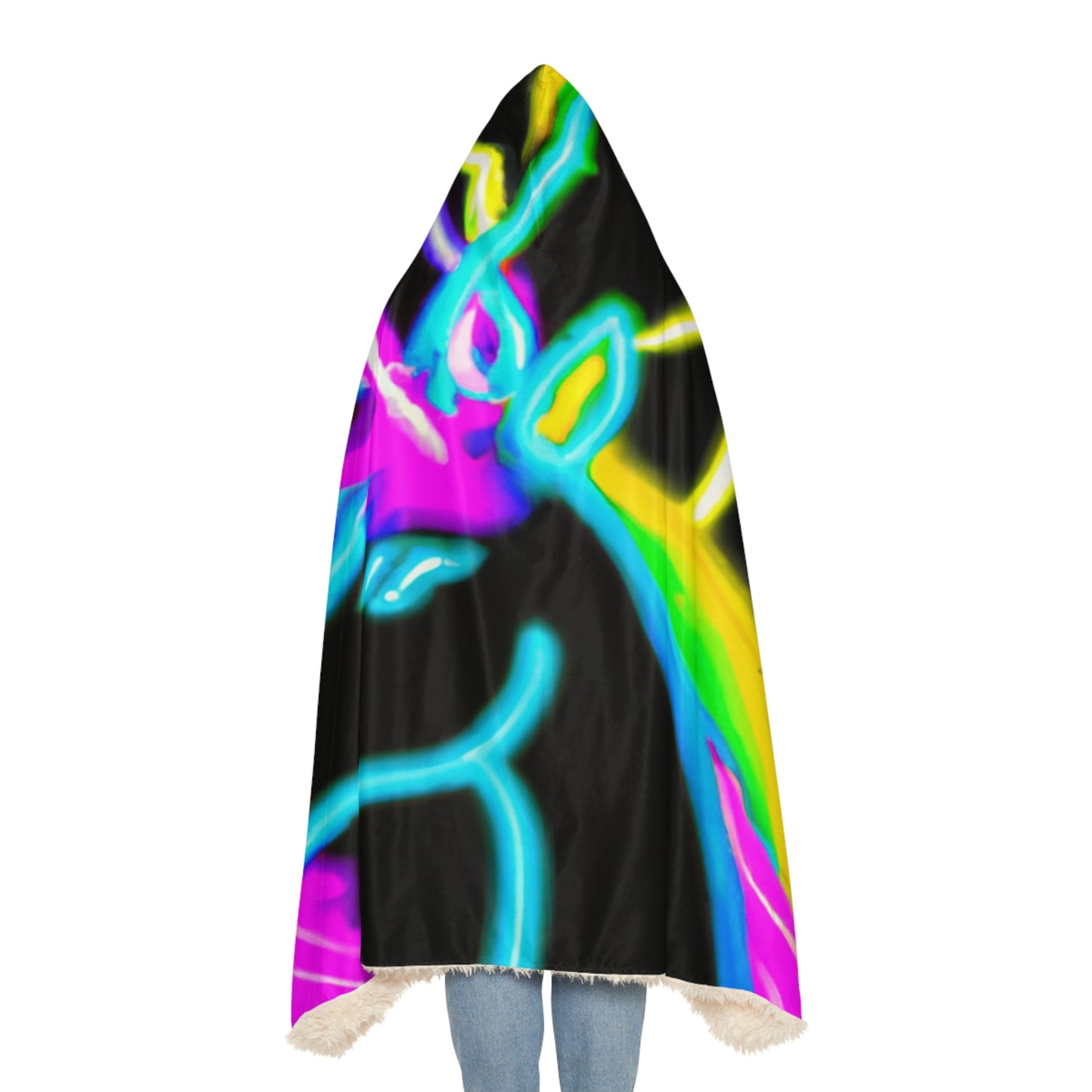 "Vivid Unicorns" - NEON Unicorns Art Hooded Snuggle Blanket