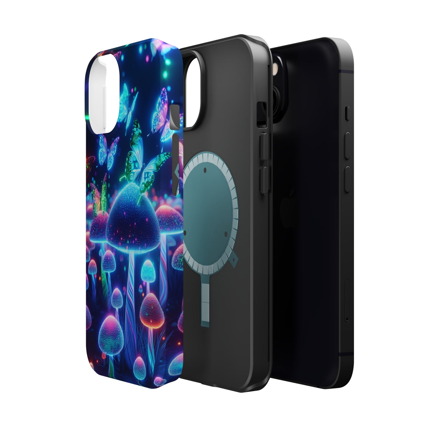 Neon Glitterbug Heaven. Neon Butterflies and Mushrooms Premium Art Magsafe Magnet Tough IPhone 13 14 15 Pro Plus Max and Mini in Matte and Glossy Phone cases