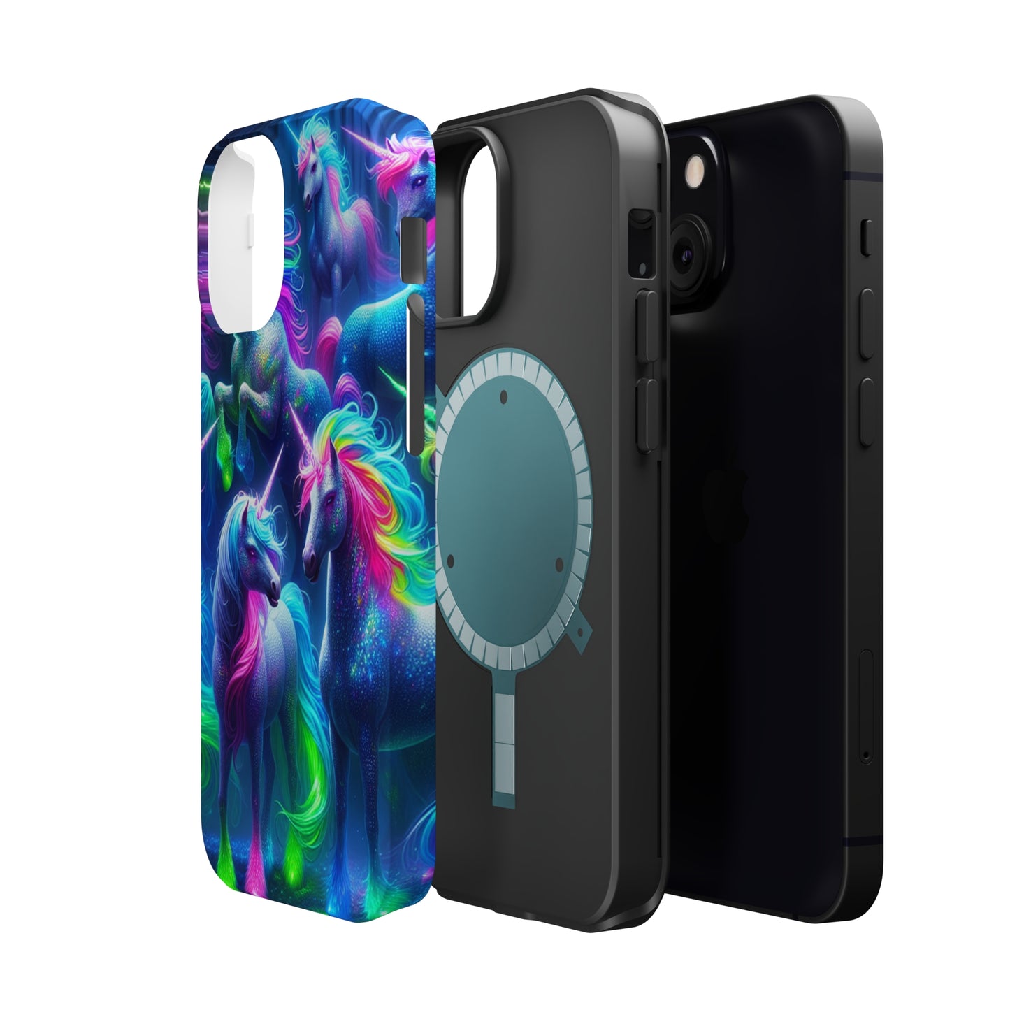 Vivid Dreamscape of Neon Unicorns Neon Unicorns Premium Art Magsafe Magnet Tough IPhone 13 14 15 Pro Plus Max and Mini in Matte and Glossy Phone cases