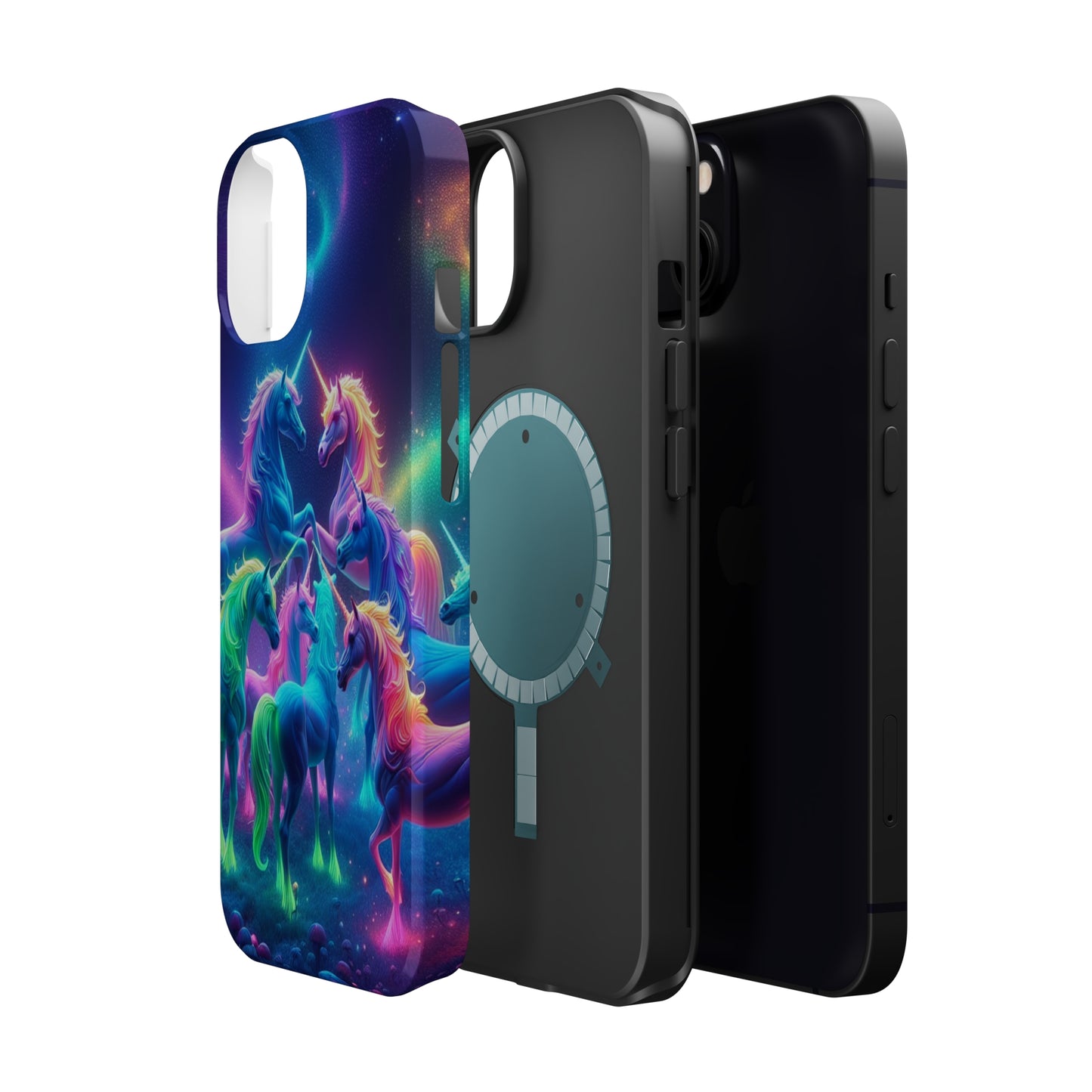 Neon Spectacle of Unicorns Neon Unicorns Premium Art Magsafe Magnet Tough IPhone 13 14 15 Pro Plus Max and Mini in Matte and Glossy Phone cases