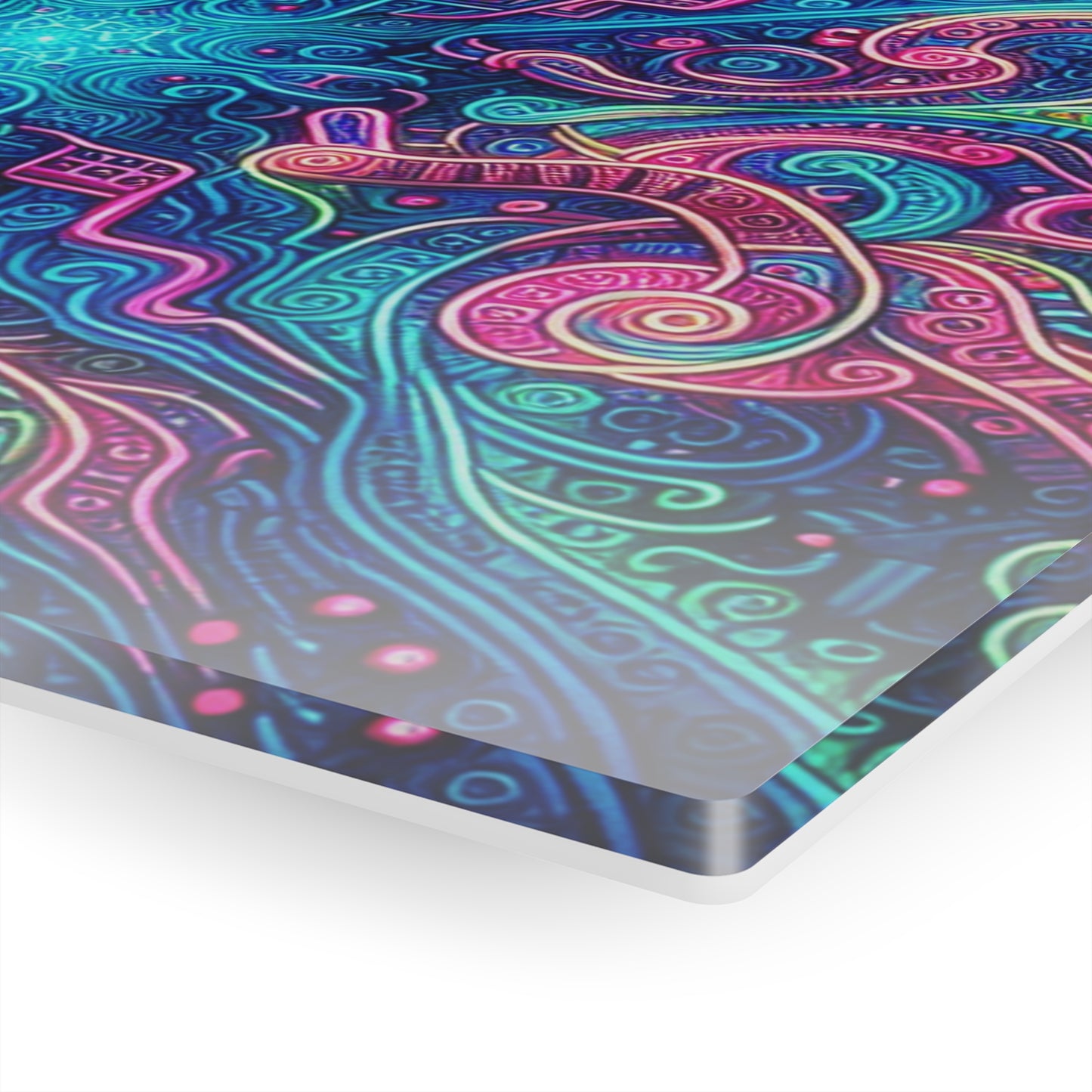 Infinite Tilted Prismatic Neon Transcendence. Trippy infity Pattern 1/4" Glossy Acrylic Art