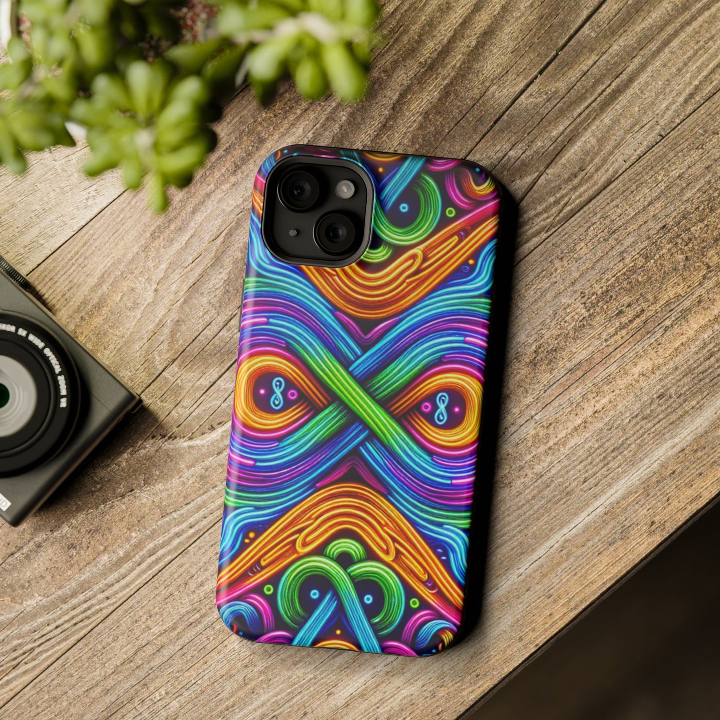 Cosmic Neon Infinity Spectacular. Neon Trippy Infinity Patterns Premium Art Magsafe Magnet Tough IPhone 13 14 15 Pro Plus Max and Mini in Matte and Glossy Phone cases