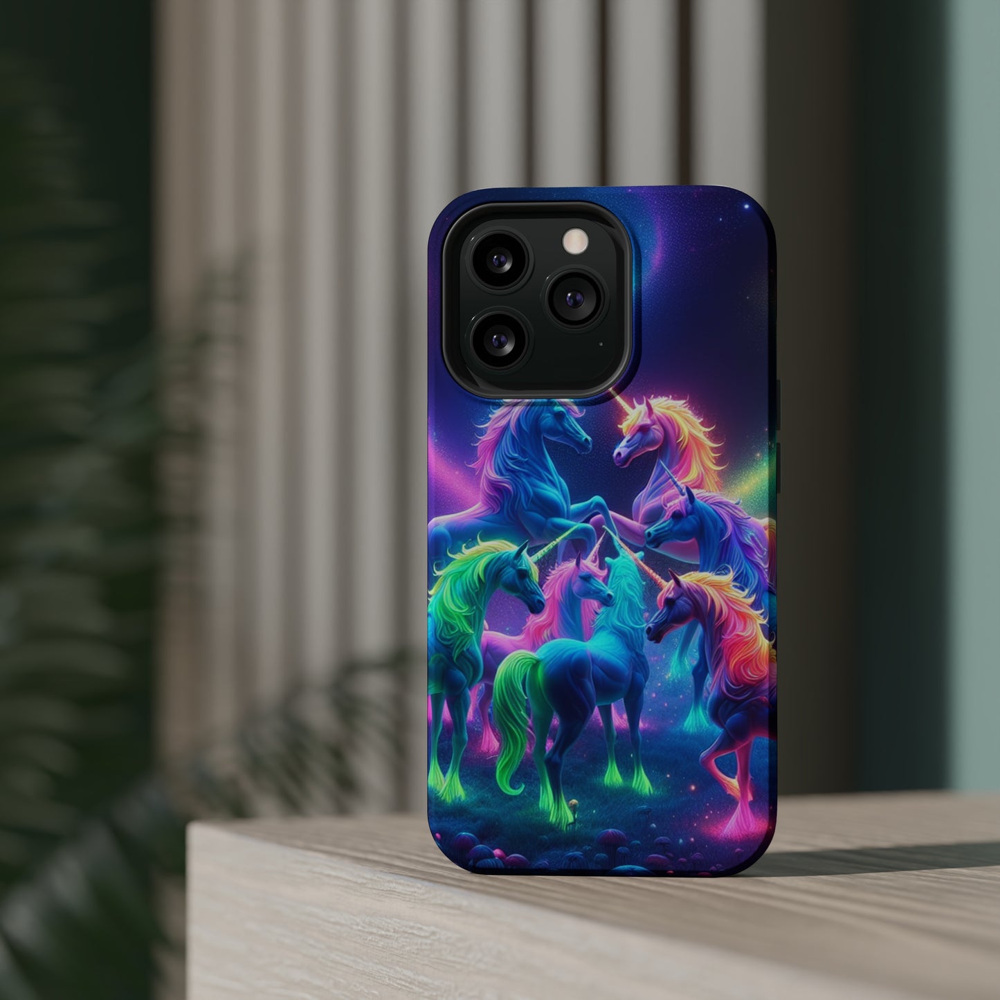Neon Spectacle of Unicorns Neon Unicorns Premium Art Magsafe Magnet Tough IPhone 13 14 15 Pro Plus Max and Mini in Matte and Glossy Phone cases