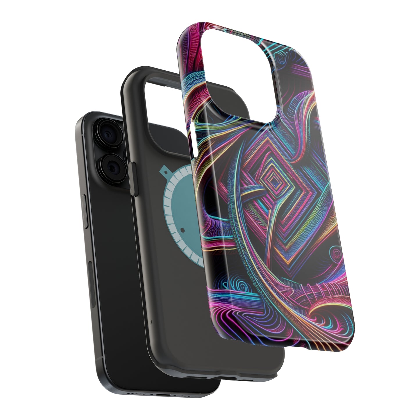 Fluxing Fractalvisage. Neon Trippy Infinity Patterns Premium Art Magsafe Magnet Tough IPhone 13 14 15 Pro Plus Max and Mini in Matte and Glossy Phone cases