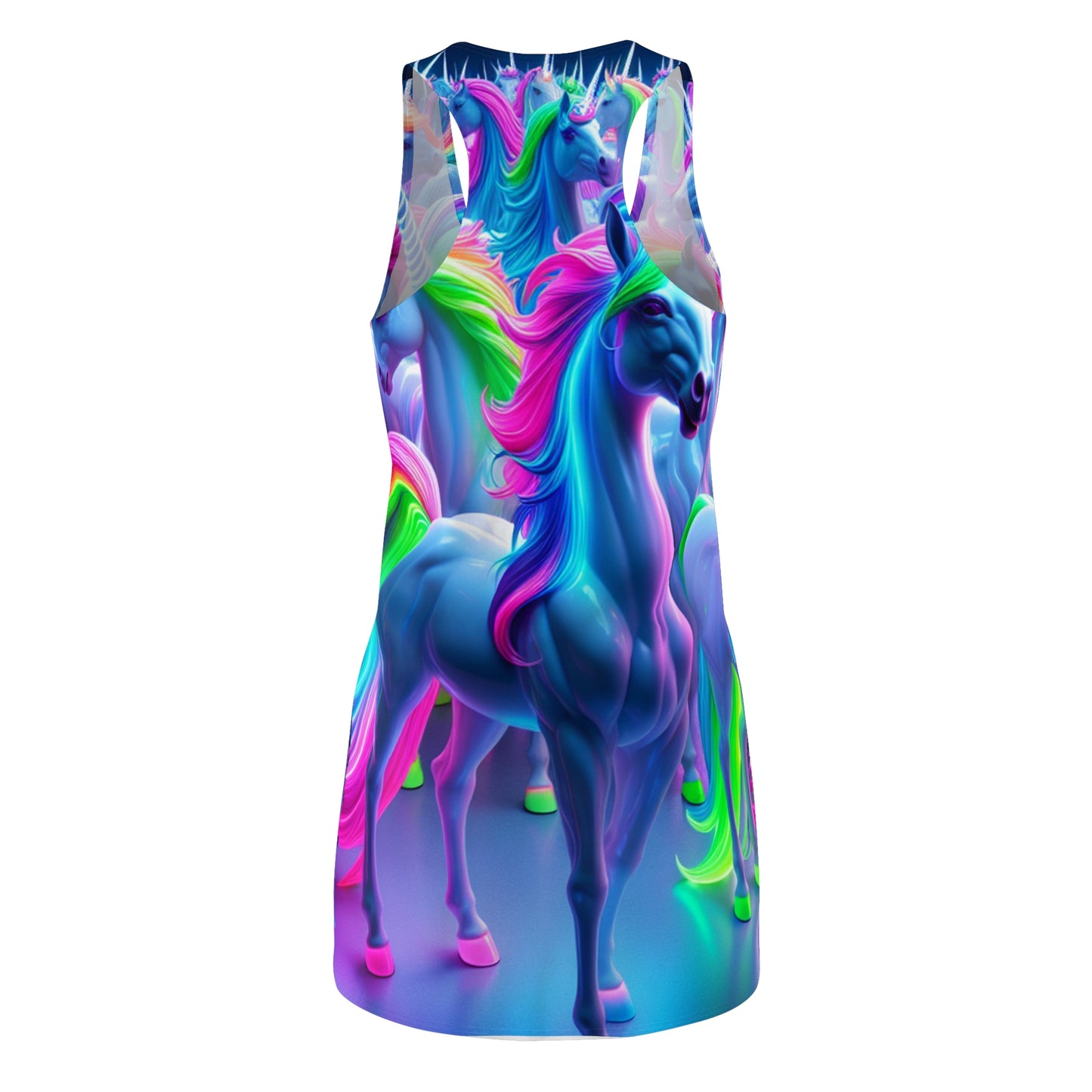 "Fantastical Neon Oasis" Neon Unicorns Racerback Dress