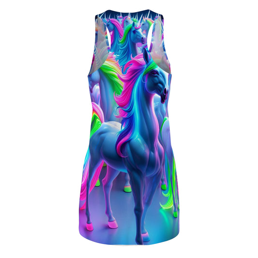 "Fantastical Neon Oasis" Neon Unicorns Racerback Dress