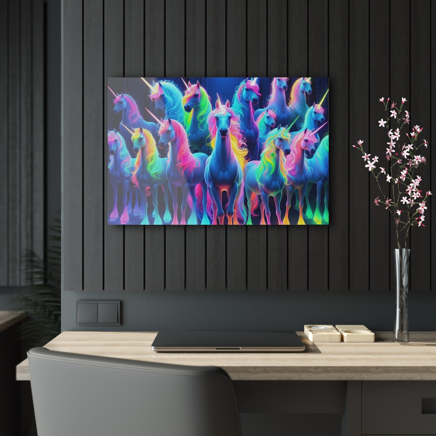 Cosmic Chromatic Unicorns. NEON Unocrons Art 1/4" Glossy Acrylic Art