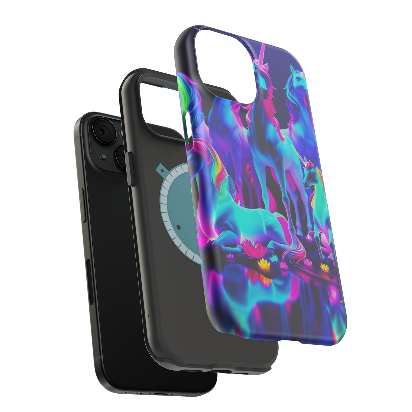 'Neon Dreamscape of Uni-Colors' Neon Unicorns Premium Art Magsafe Magnet Tough IPhone 13 14 15 Pro Plus Max and Mini in Matte and Glossy Phone cases