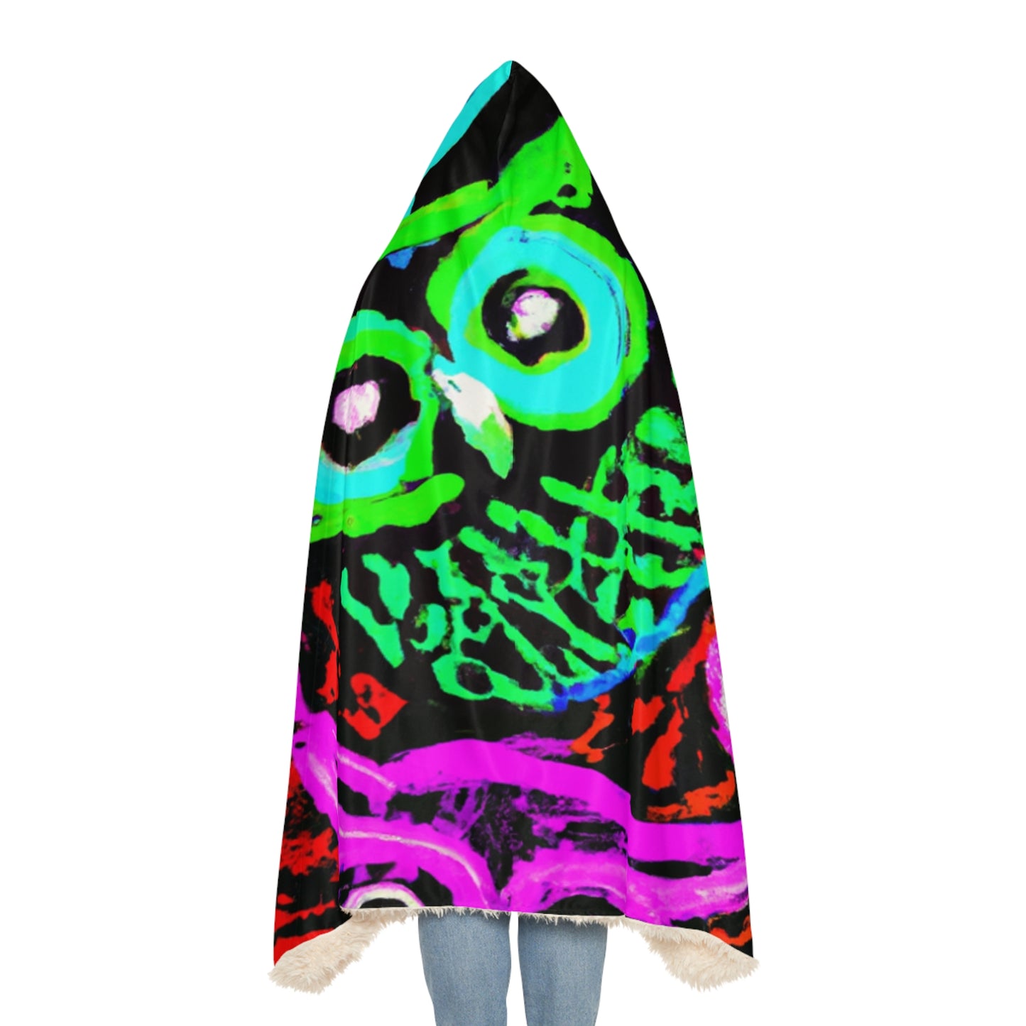 'Neon Nocturne' - NEON Owls Art Hooded Snuggle Blanket