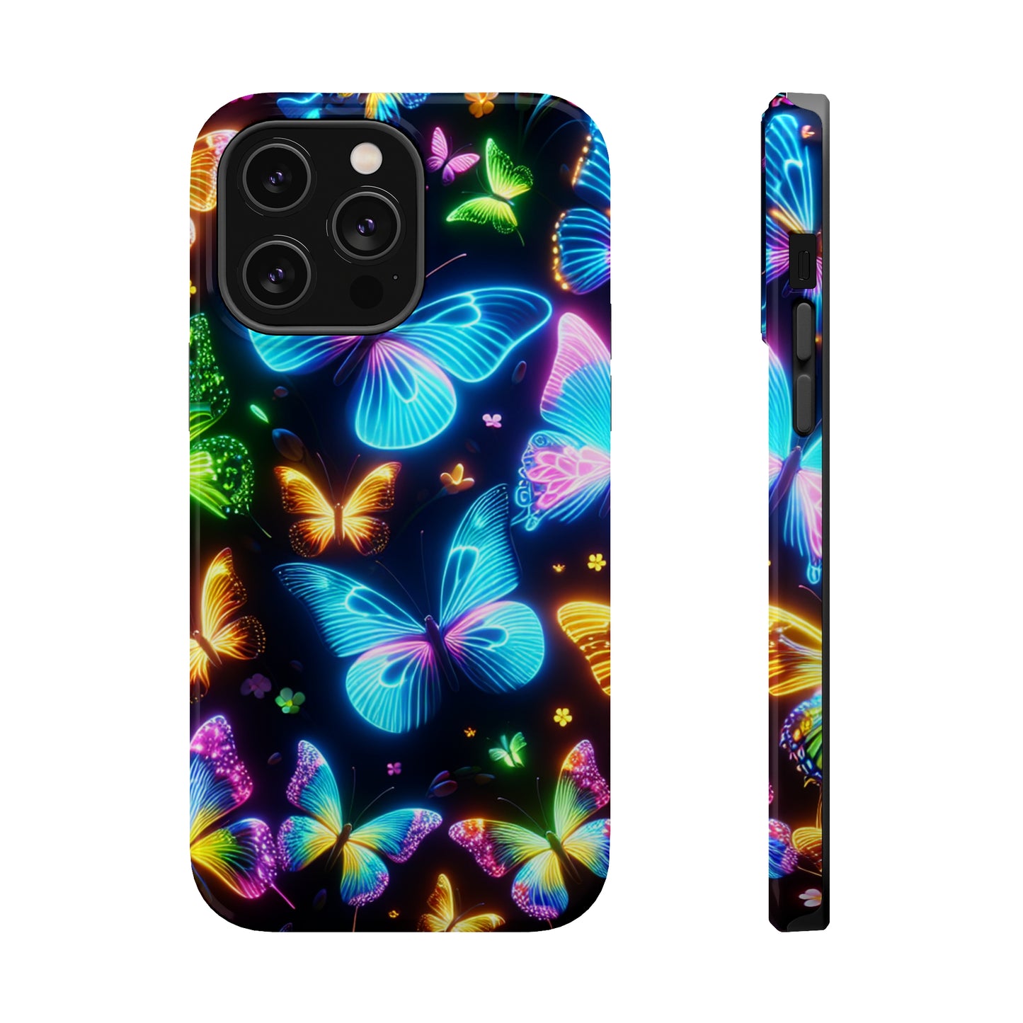 Luminous Butterfly Radiance Neon Butterflies Premium Art Magsafe Magnet Tough IPhone 13 14 15 Pro Plus Max and Mini in Matte and Glossy Phone cases