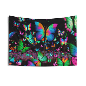 "Neon Butterfly Flutter" NEON Butterflies Art Tapestry