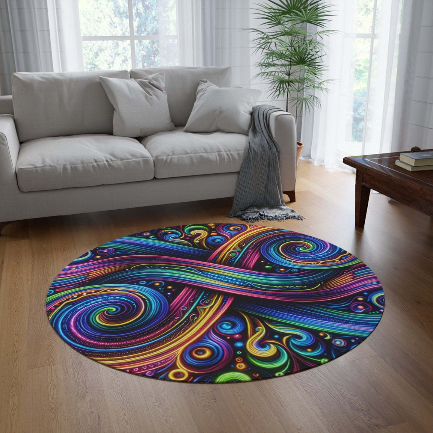 Electric Spectral Hyperverse. Infinity Patterns Round Rug