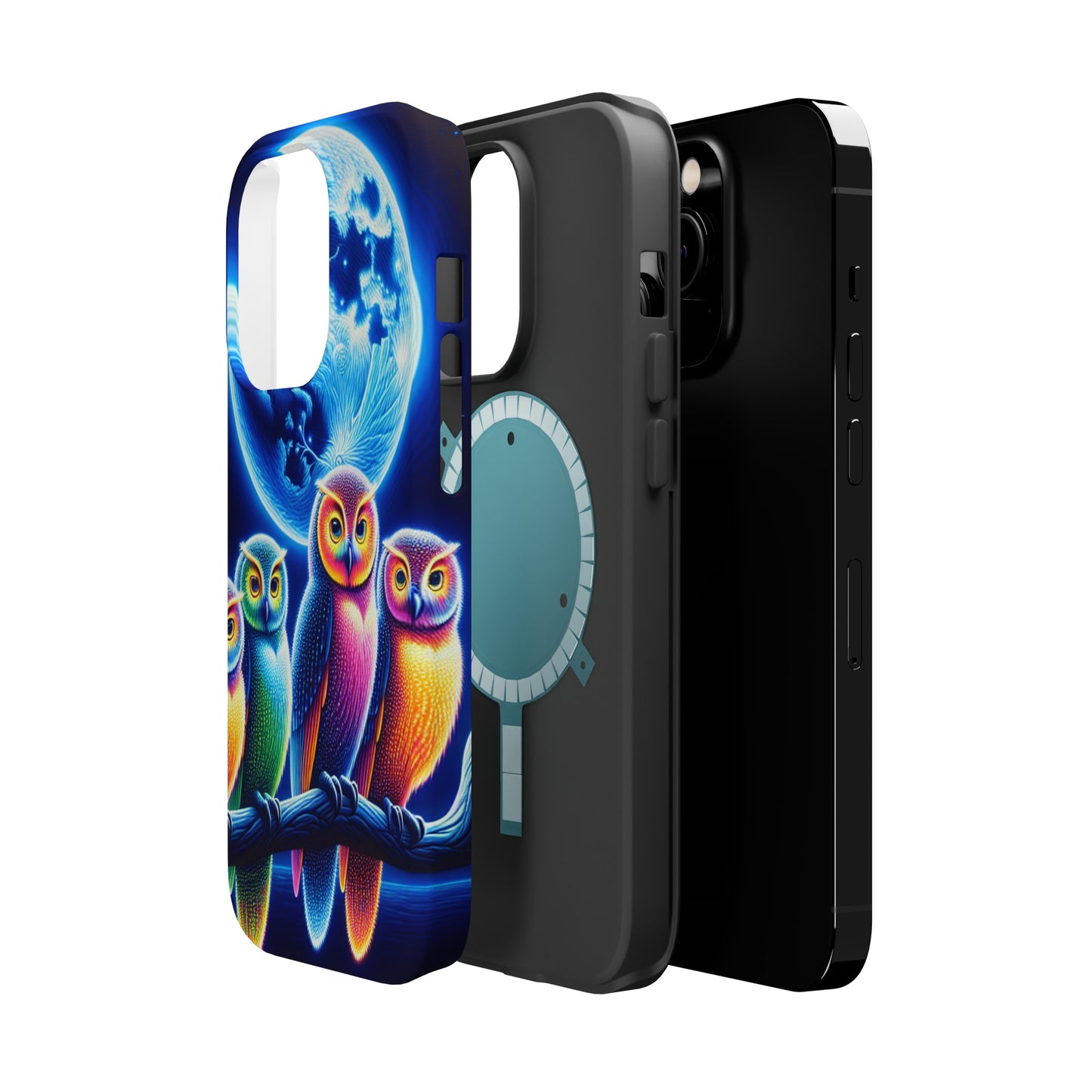 Neon Nocturnal Orbitals. Neon Owls Premium Art Magsafe Magnet Tough IPhone 13 14 15 Pro Plus Max and Mini in Matte and Glossy Phone cases