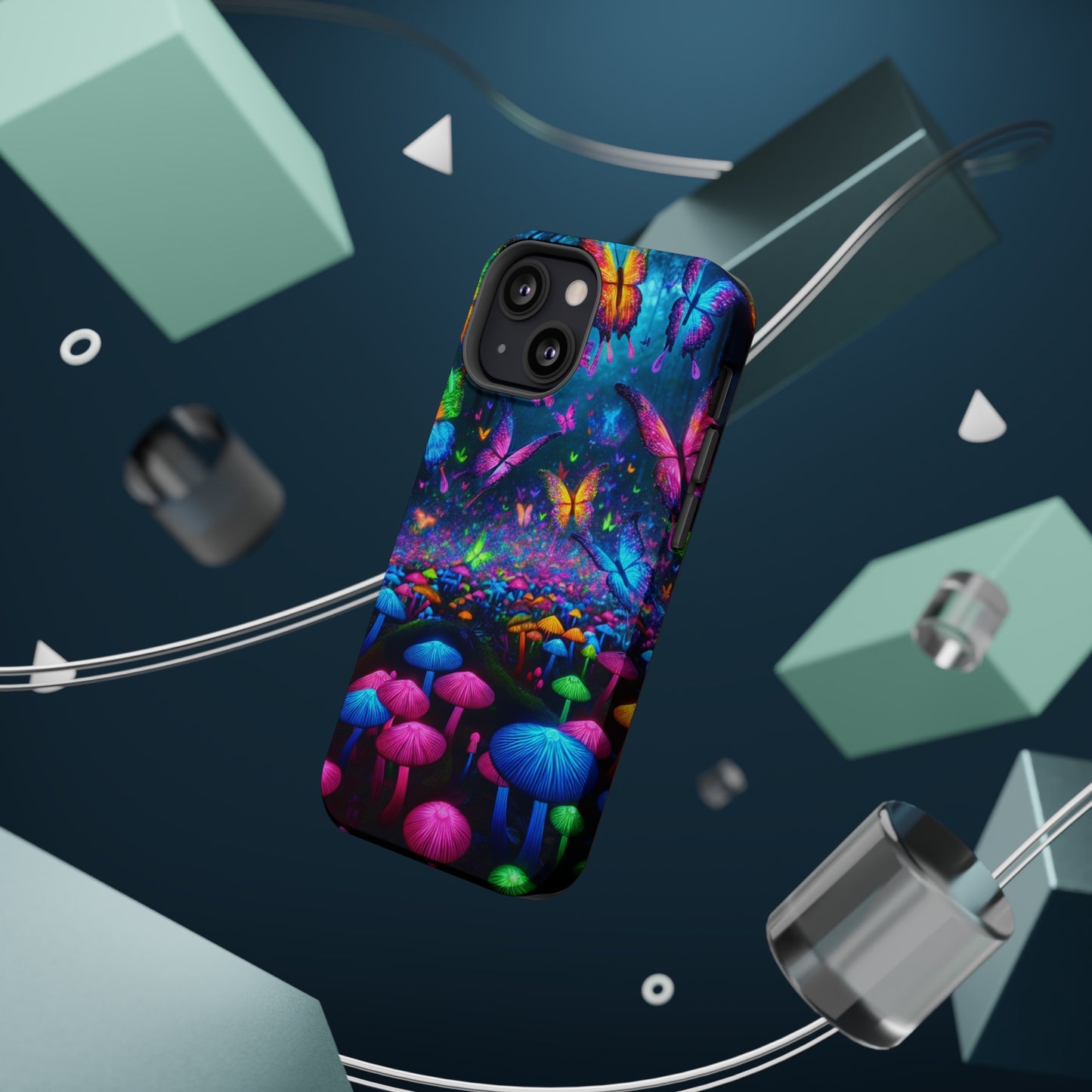 Neon Fruition Neon Butterflies and Mushrooms Premium Art Magsafe Magnet Tough IPhone 13 14 15 Pro Plus Max and Mini in Matte and Glossy Phone cases