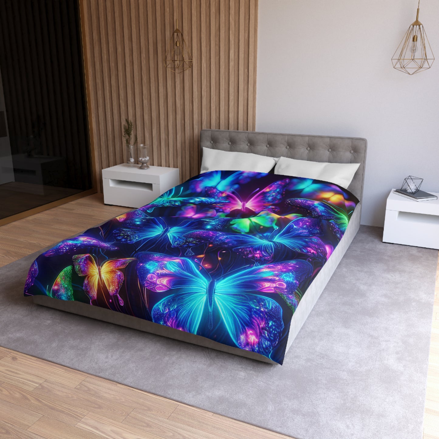 Giovanni Guercio - NEON Butterflies Microfiber Duvet Cover