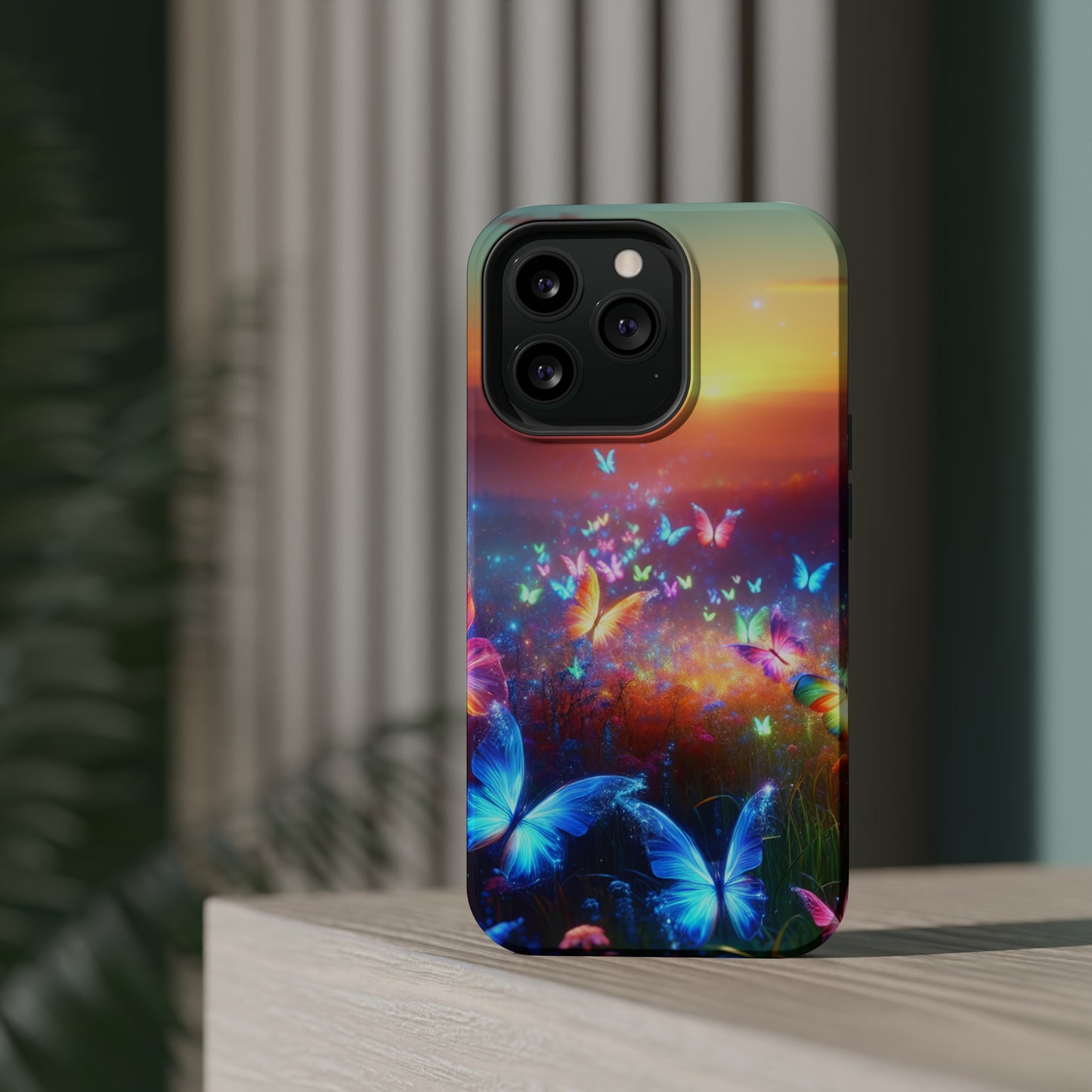 Neon Flight Fantasy Neon Butterflies Premium Art Magsafe Magnet Tough IPhone 13 14 15 Pro Plus Max and Mini in Matte and Glossy Phone cases
