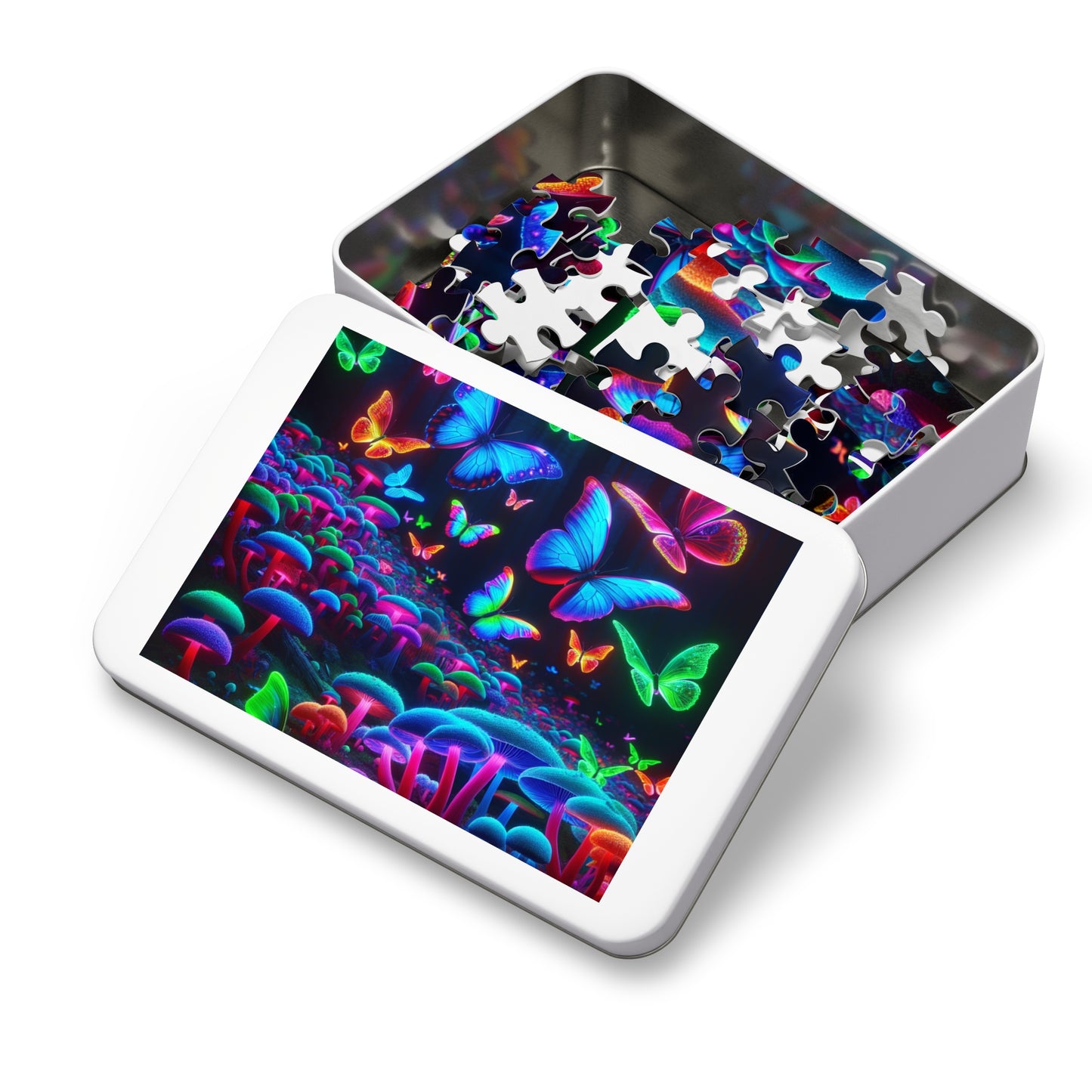 Neon Flutterflies. - Neon Butterflies and Mushrooms Puzzle 30, 110, 252, and 1000 Pieces