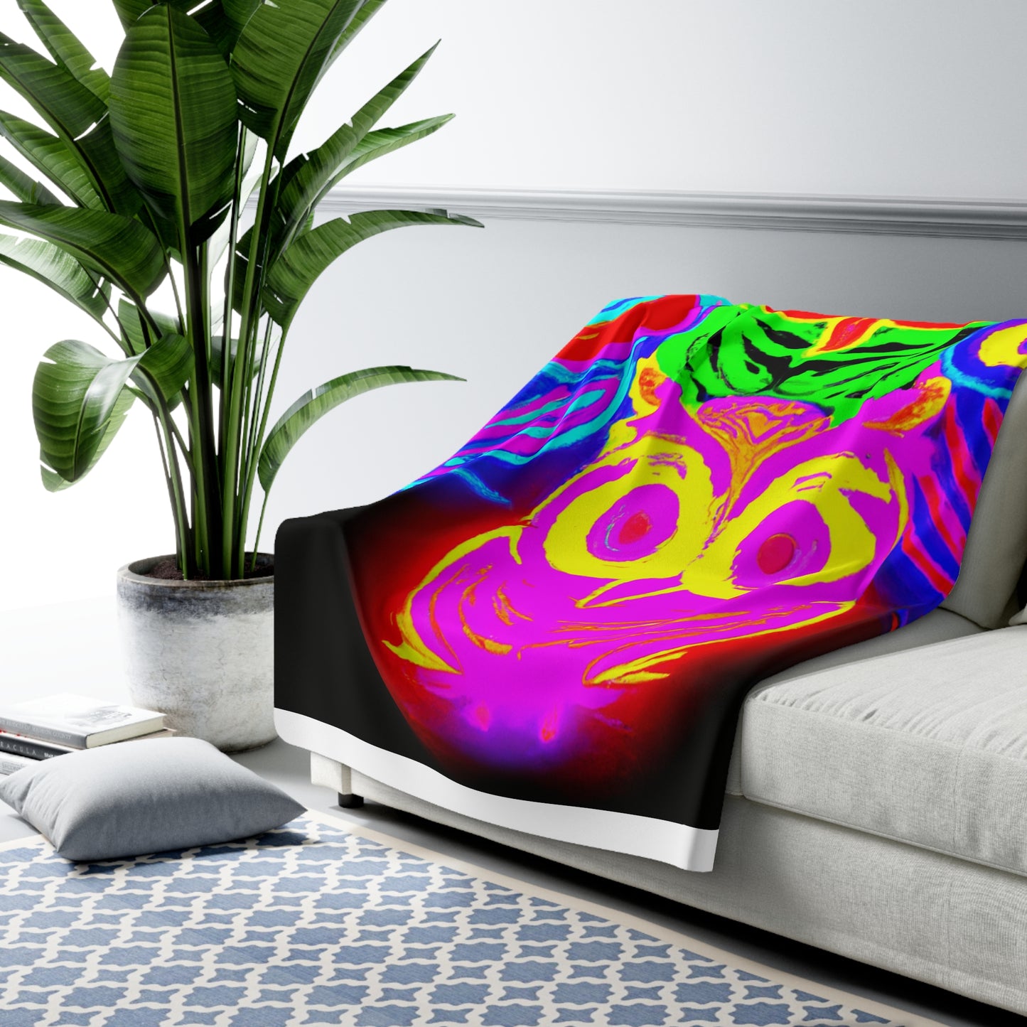 "Night Symphony" - NEON Owls Art Sherpa Blanket