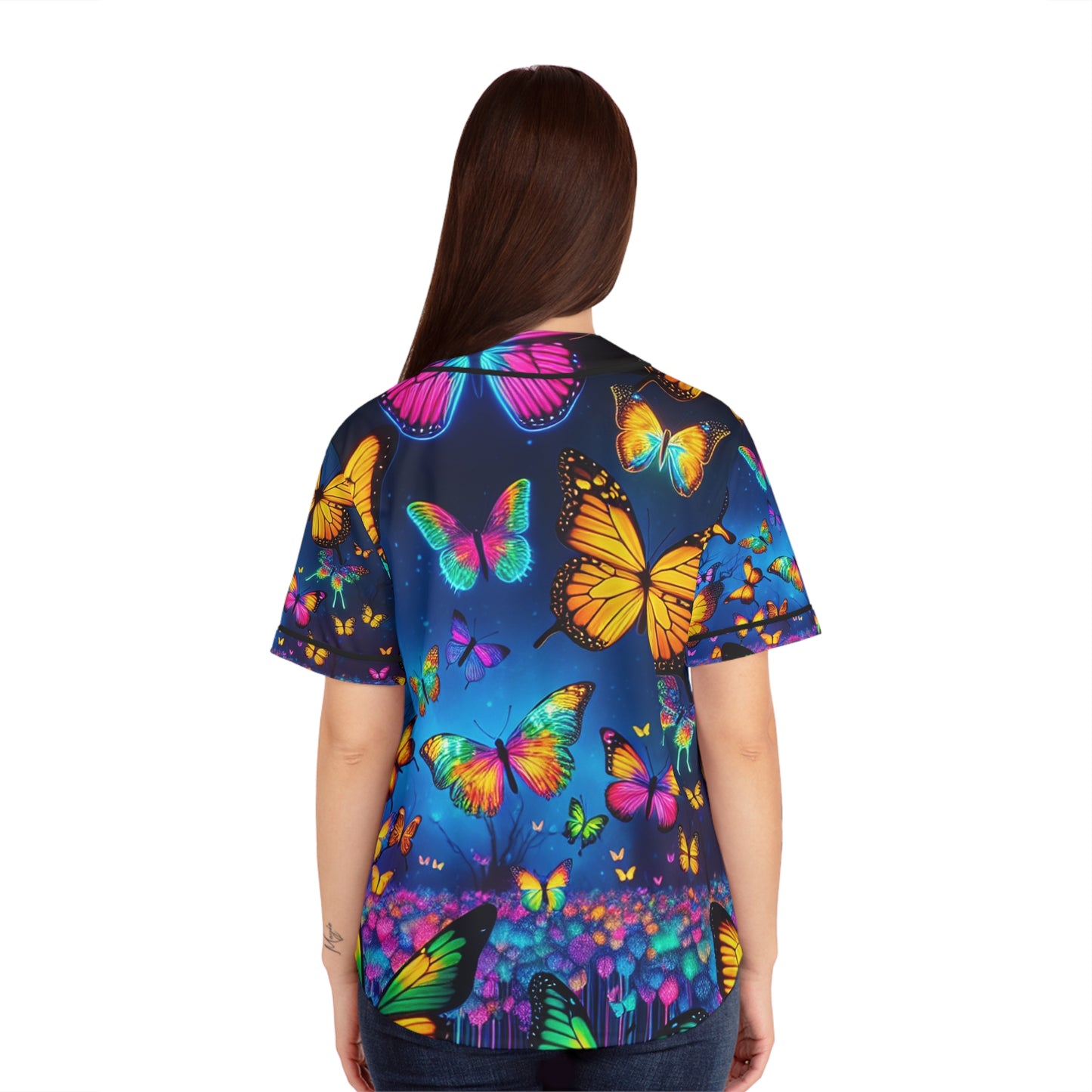 Vibrant Nebulae of Neon Butterflies Neon Butterflies Womans Jersey